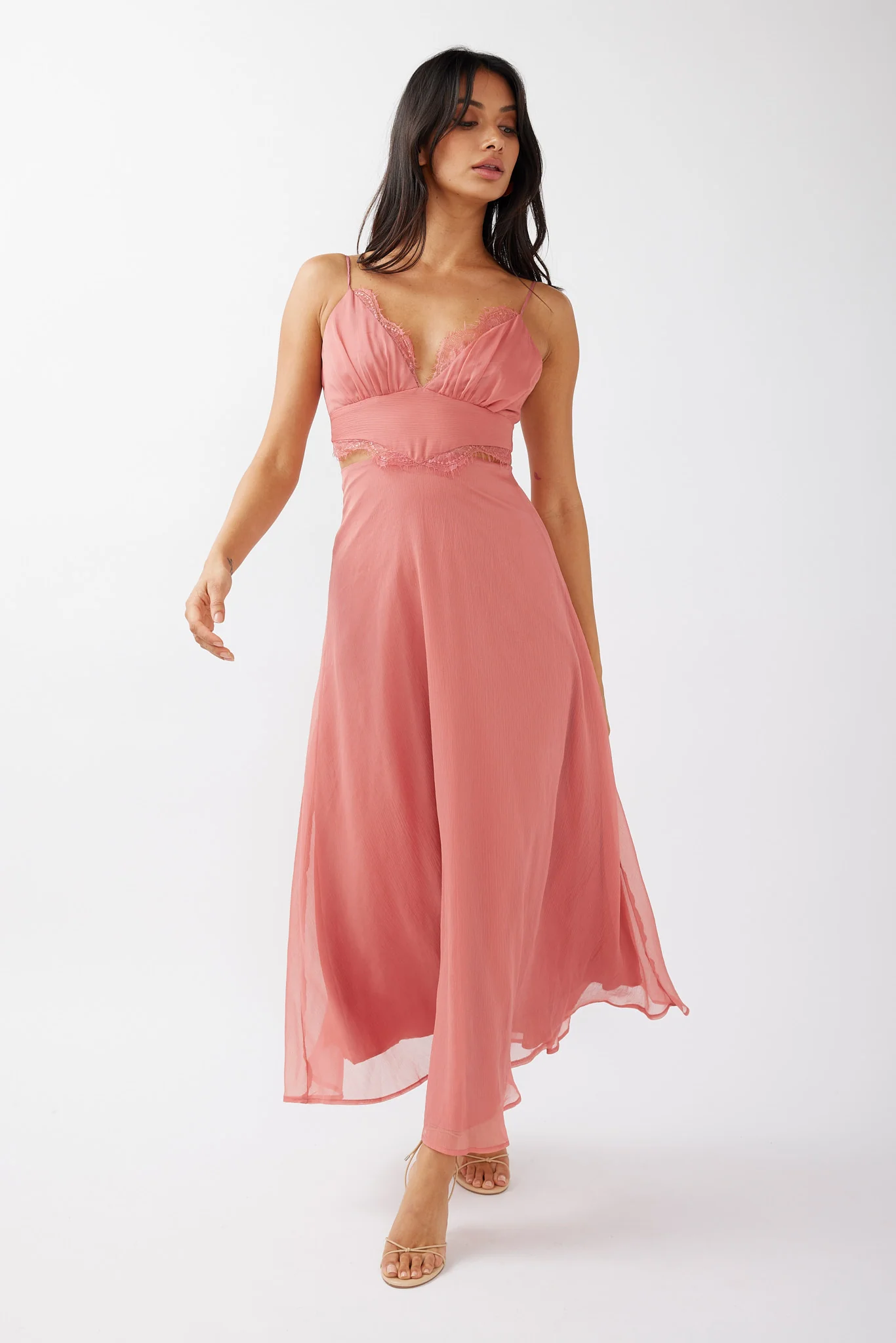 More Love Lace Trim Cut-Out Midi Dress Pink - Sonourner