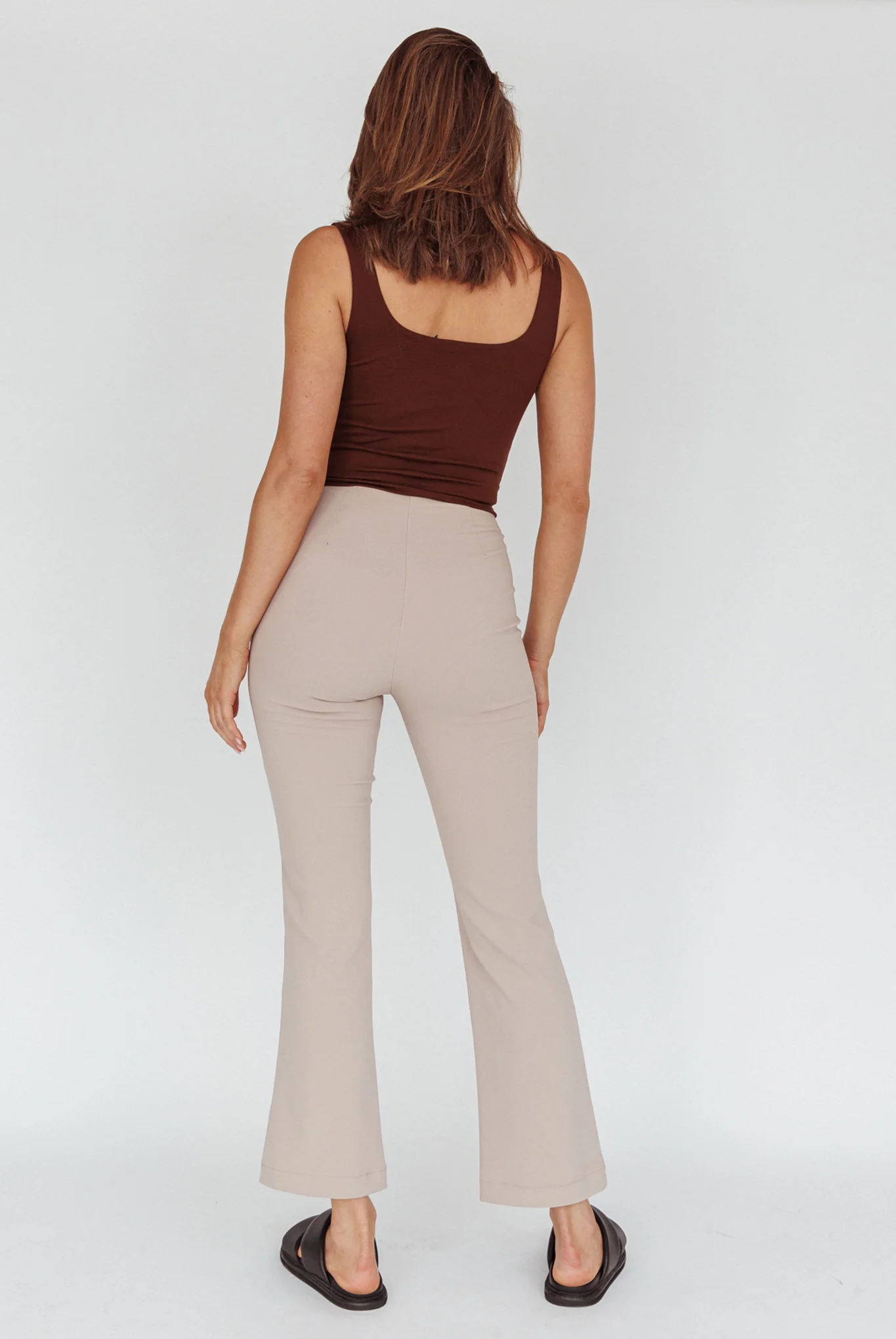 Sabria Mid-Rise Flare Pants Beige - Sonourner