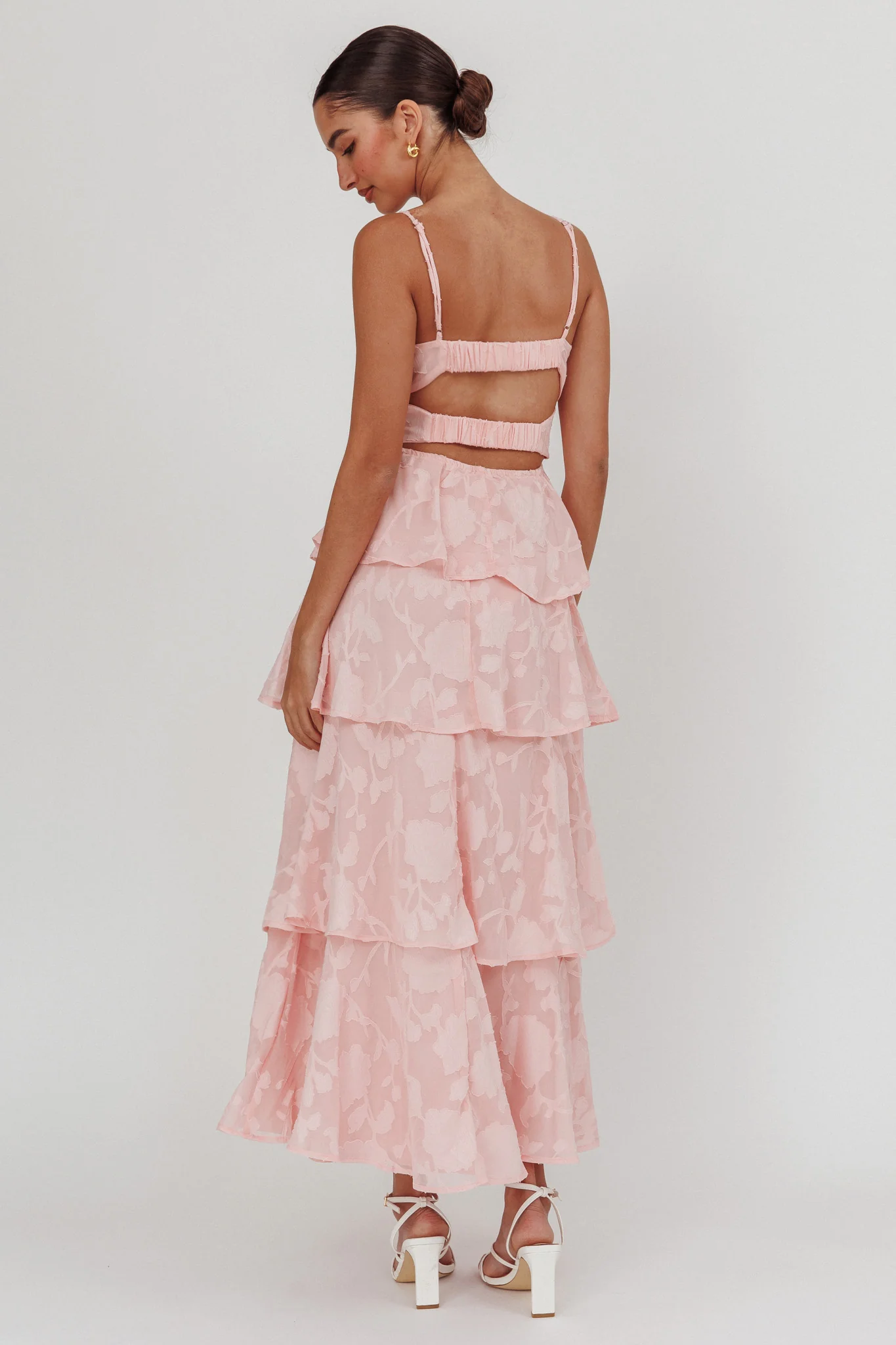 Provence Bloom Tiered Maxi Dress Jacquard Pink - Sonourner