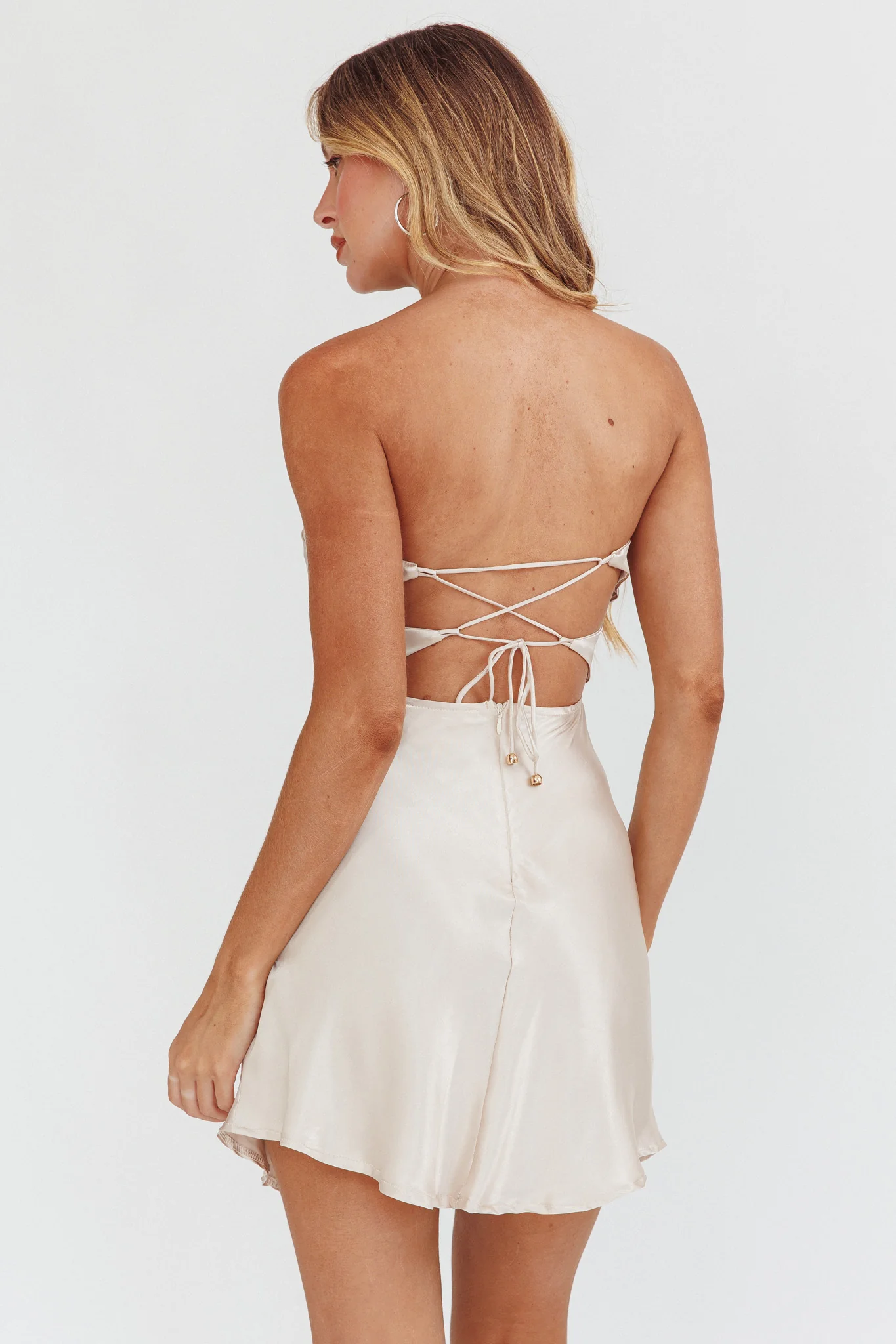 Good Impression Double Twist Mini Dress Champagne - Sonourner