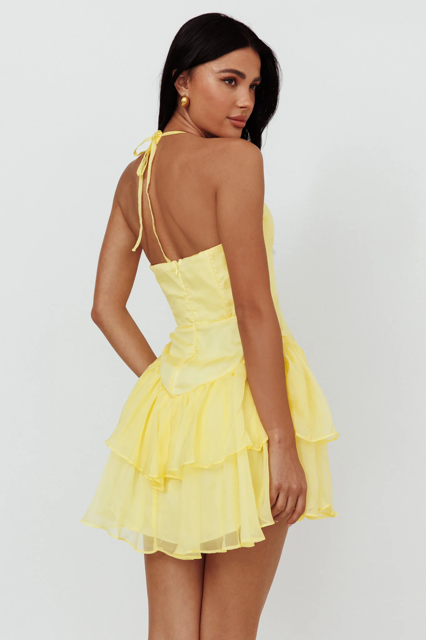 Tuscan Summer Flounce Mini Dress Lemon - Sonourner