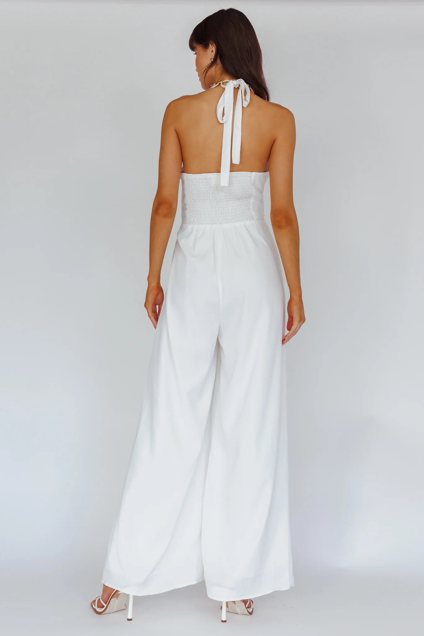 Golden Moon Chain Halter Jumpsuit White - Sonourner