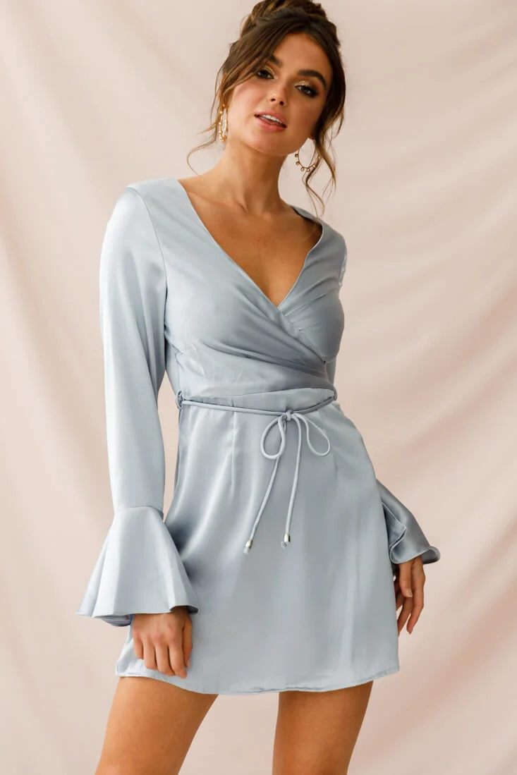 Nikki Flared Cuff Satin Dress Grey - Sonourner