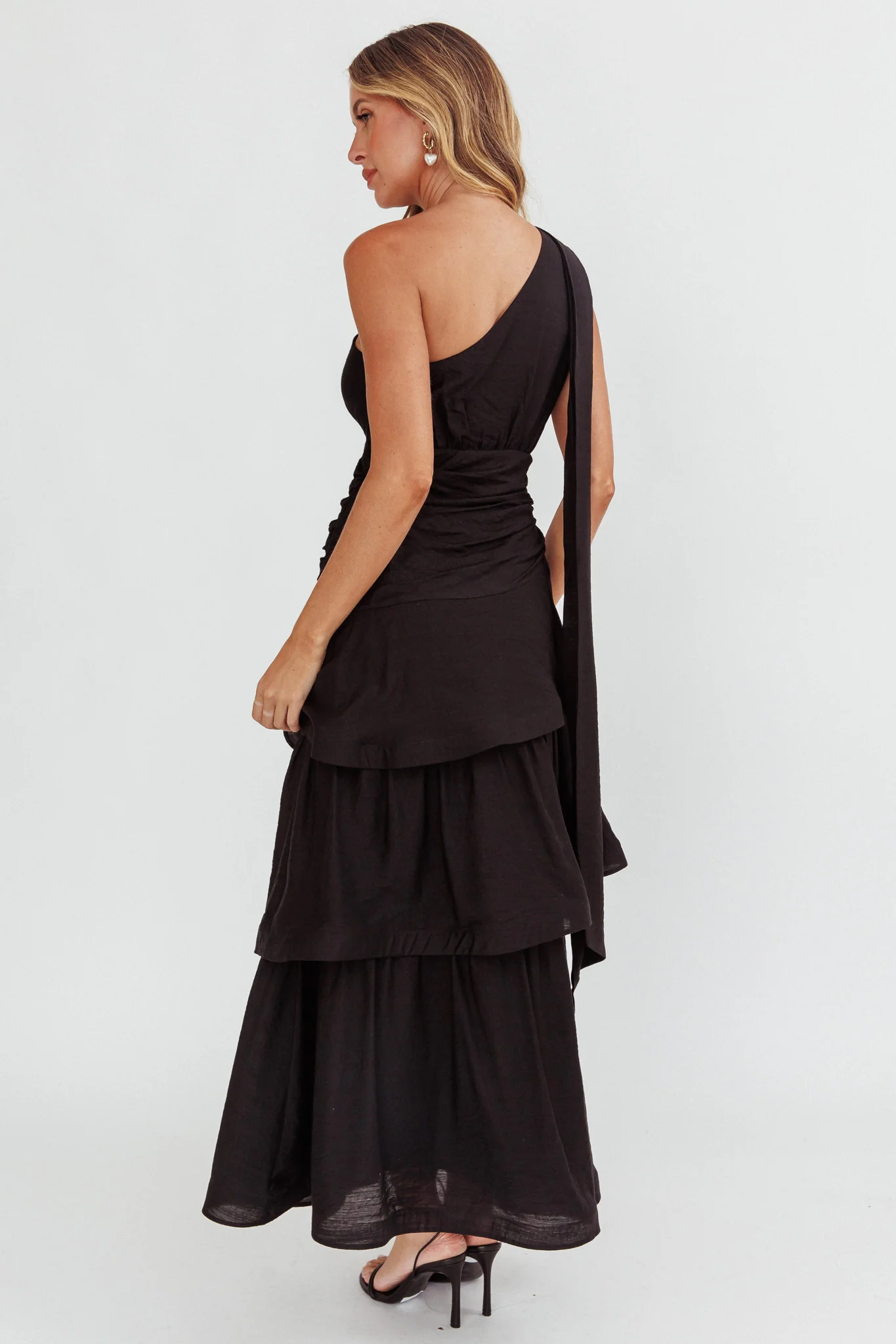 Kenny One Shoulder Tiered Maxi Dress Solid Black - Sonourner