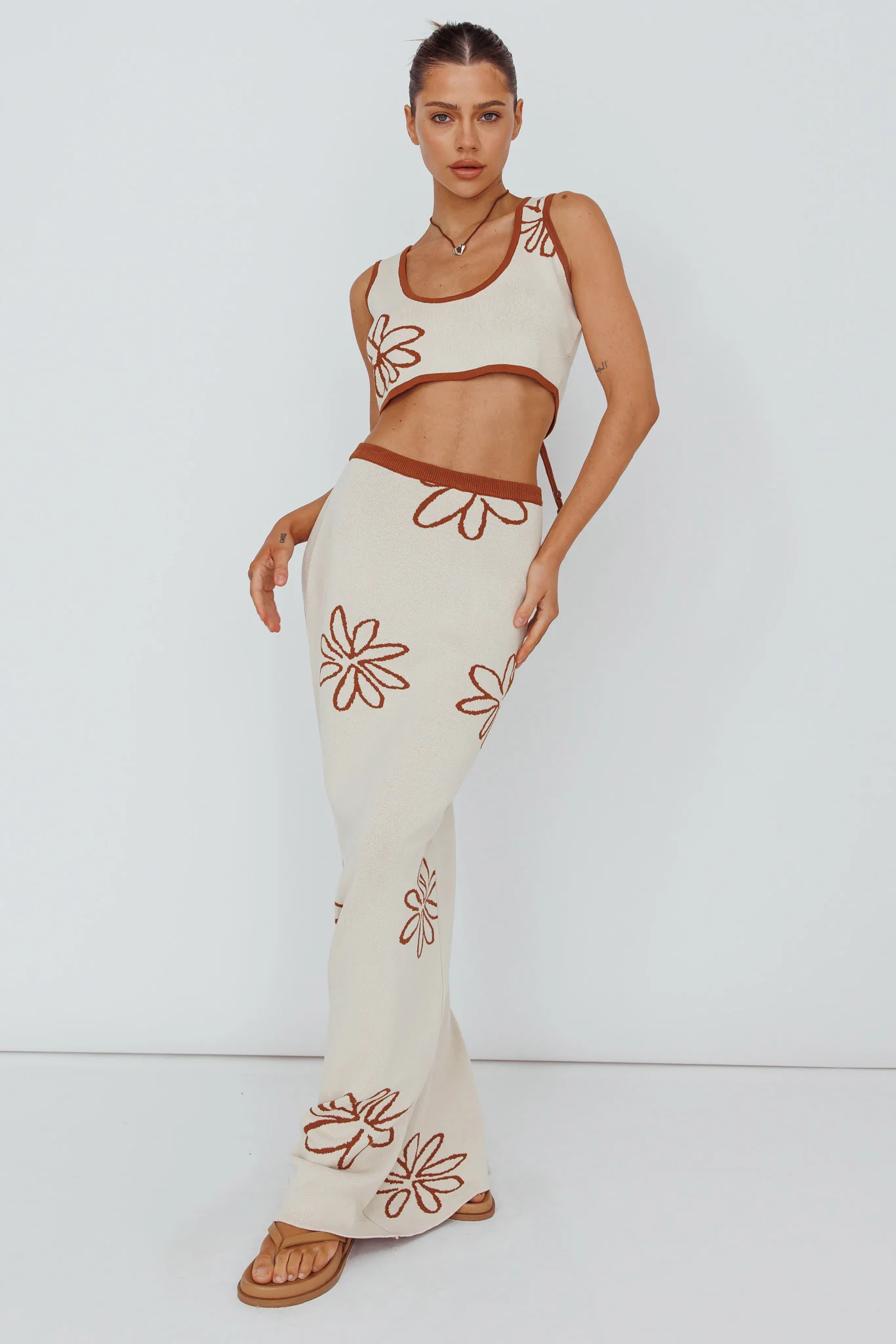 Sunland Knit Maxi Skirt Flower Oat Mocha - Sonourner