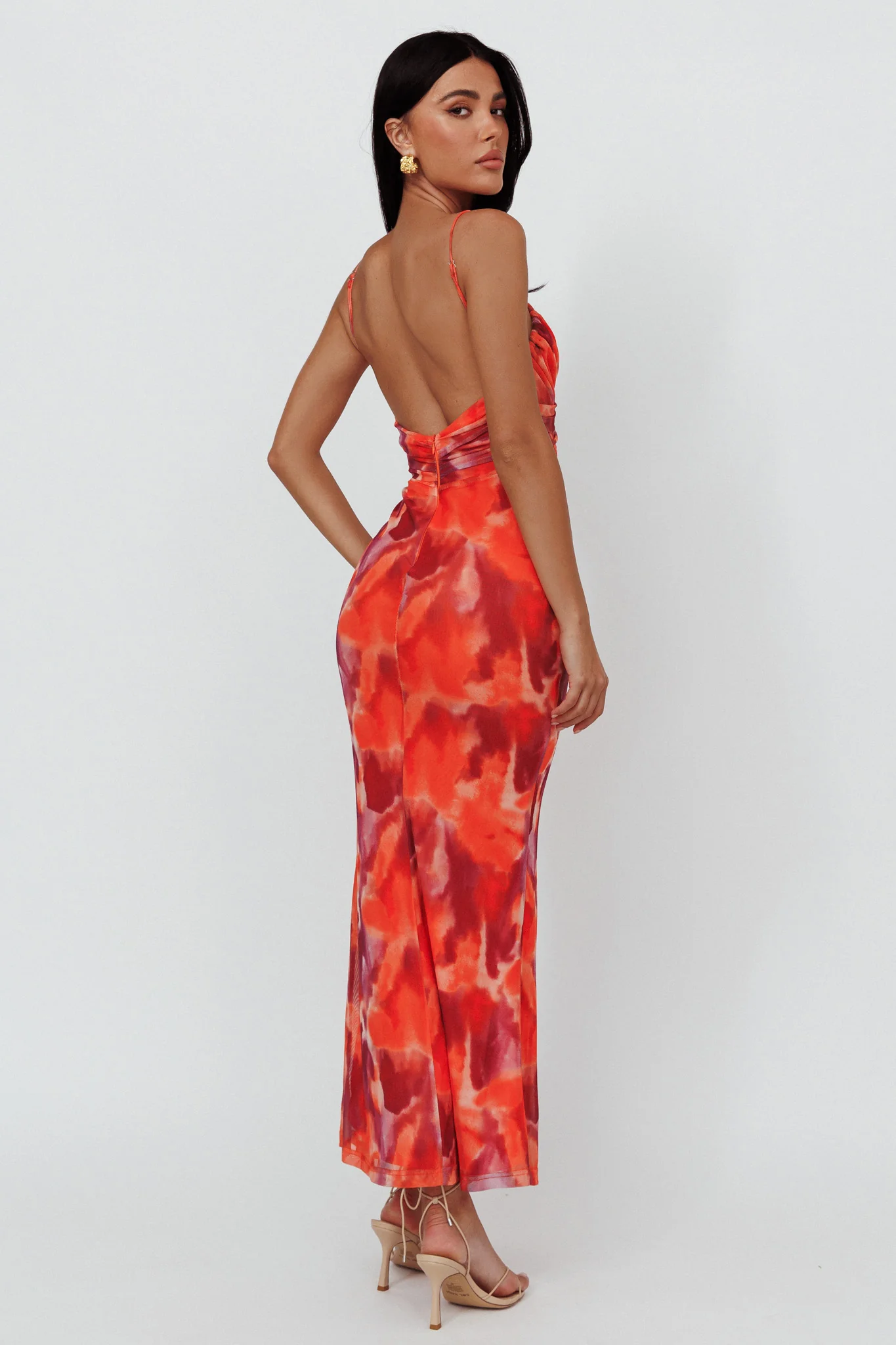 Marrakesh Gathered Bust Maxi Dress Print Orange - Sonourner
