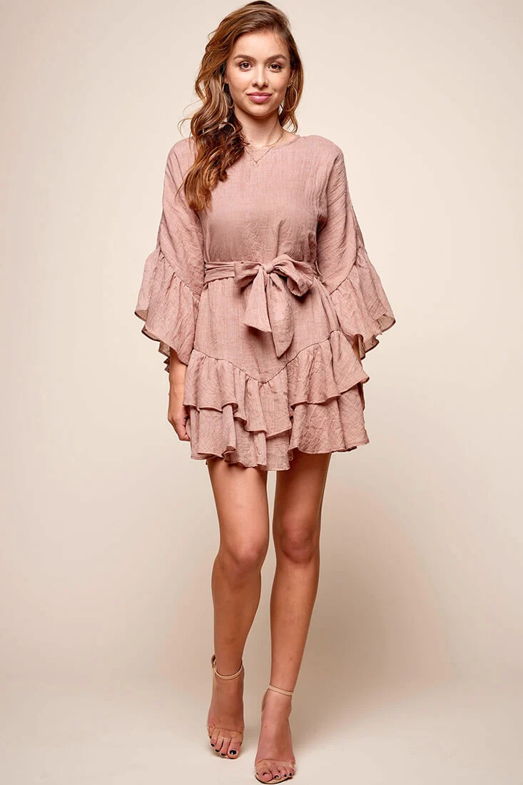 Wilshire Tiered Ruffle Hem Dress Sandalwood - Sonourner