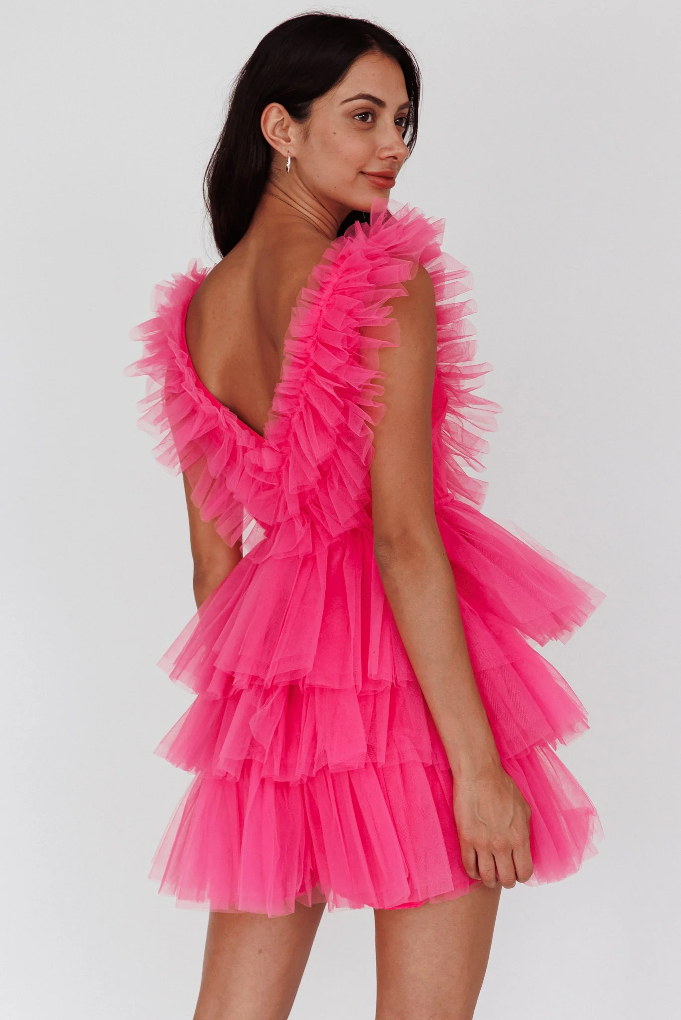 Froufrou Layered Tulle Mini Dress Hot Pink - Sonourner