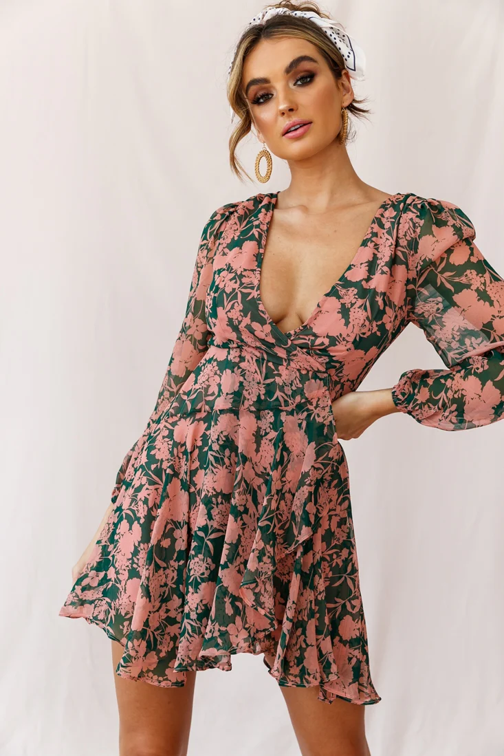 Wisteria Lane Long Sleeve Tea Dress Forest Green - Sonourner