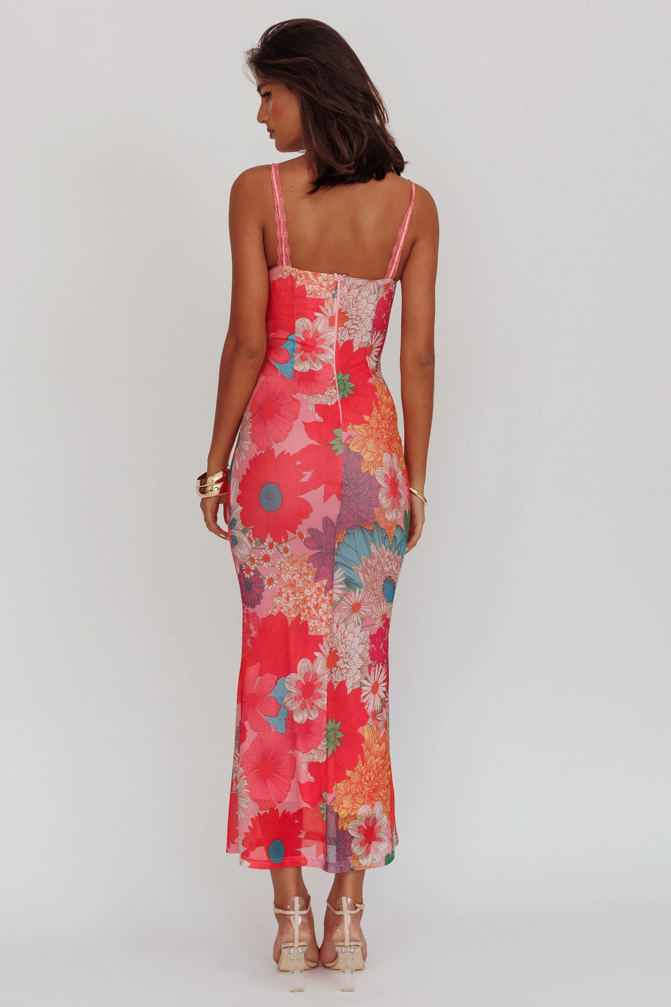 Girl Power Lace Strap Maxi Dress Pink - Sonourner