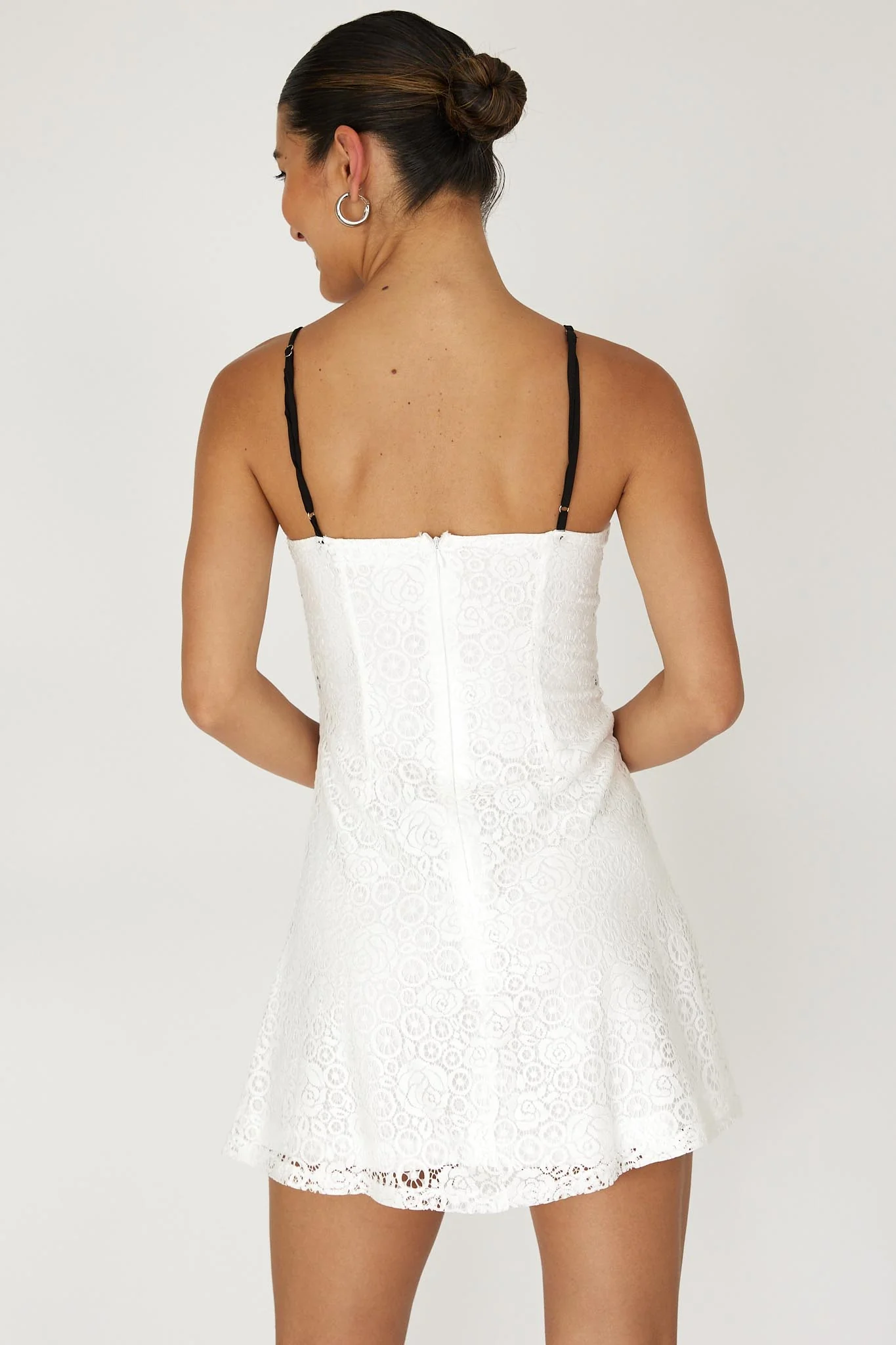 Find Your Way Lace Piping Mini Dress White - Sonourner