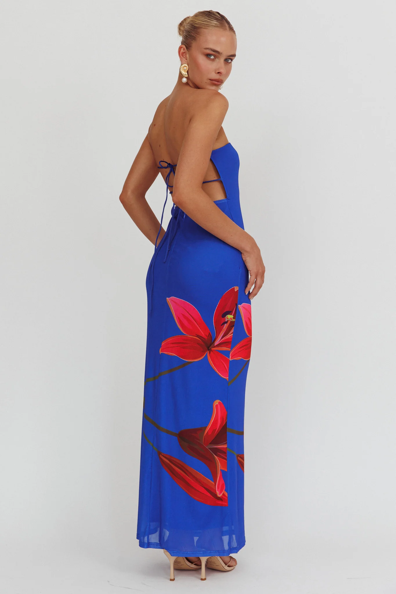 Iridian Strapless Floral Maxi Dress Blue - Sonourner