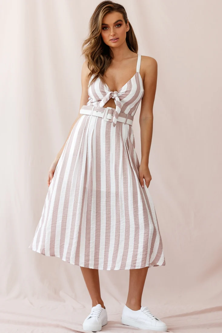 Crystal Tied Knot Belt Midi Dress Blush - Sonourner