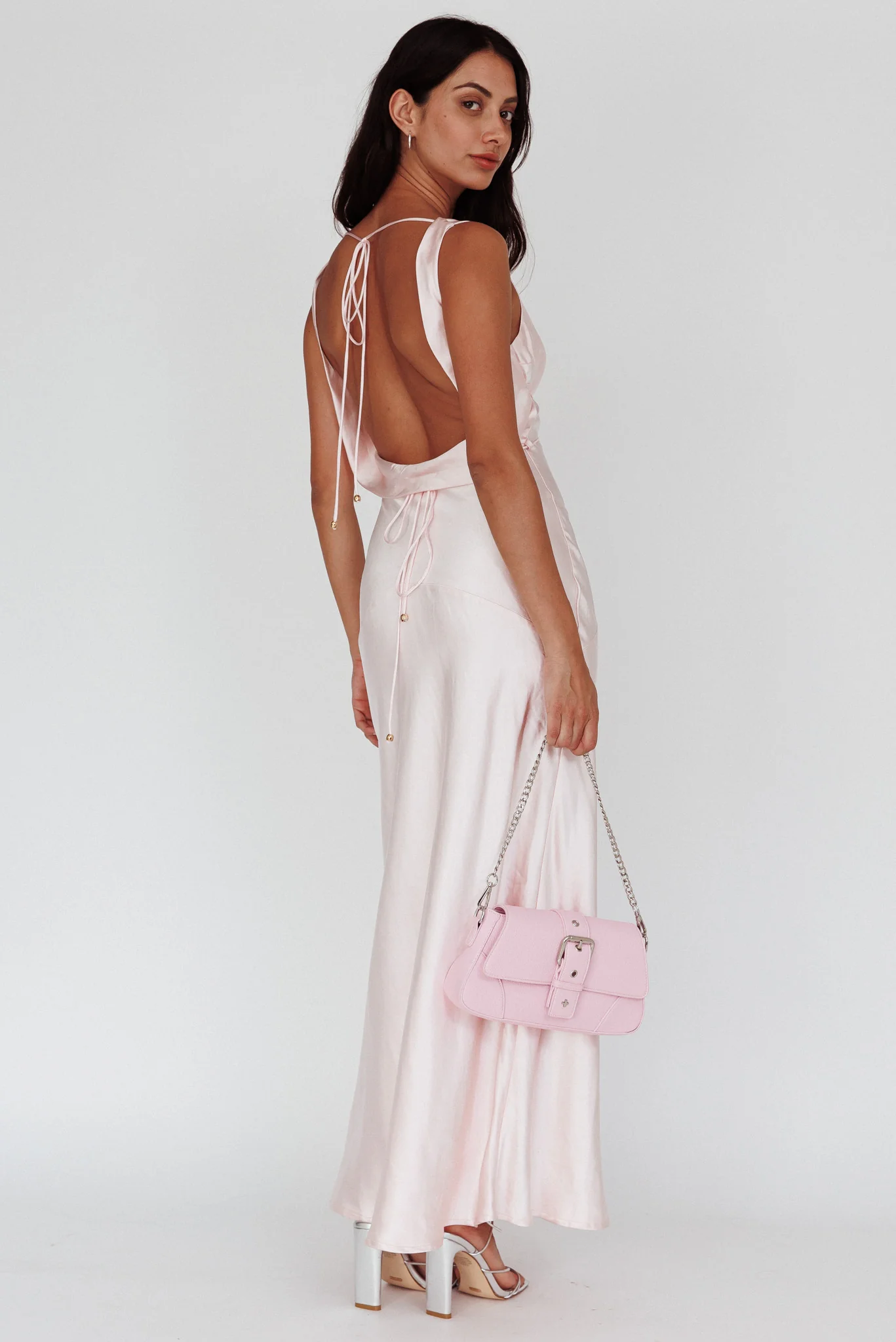 Cassiopeia Open Back String Tie Maxi Dress Powder Pink - Sonourner