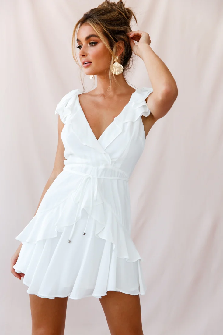 Jodi Ruffle Strap Tie-Back Dress White - Sonourner