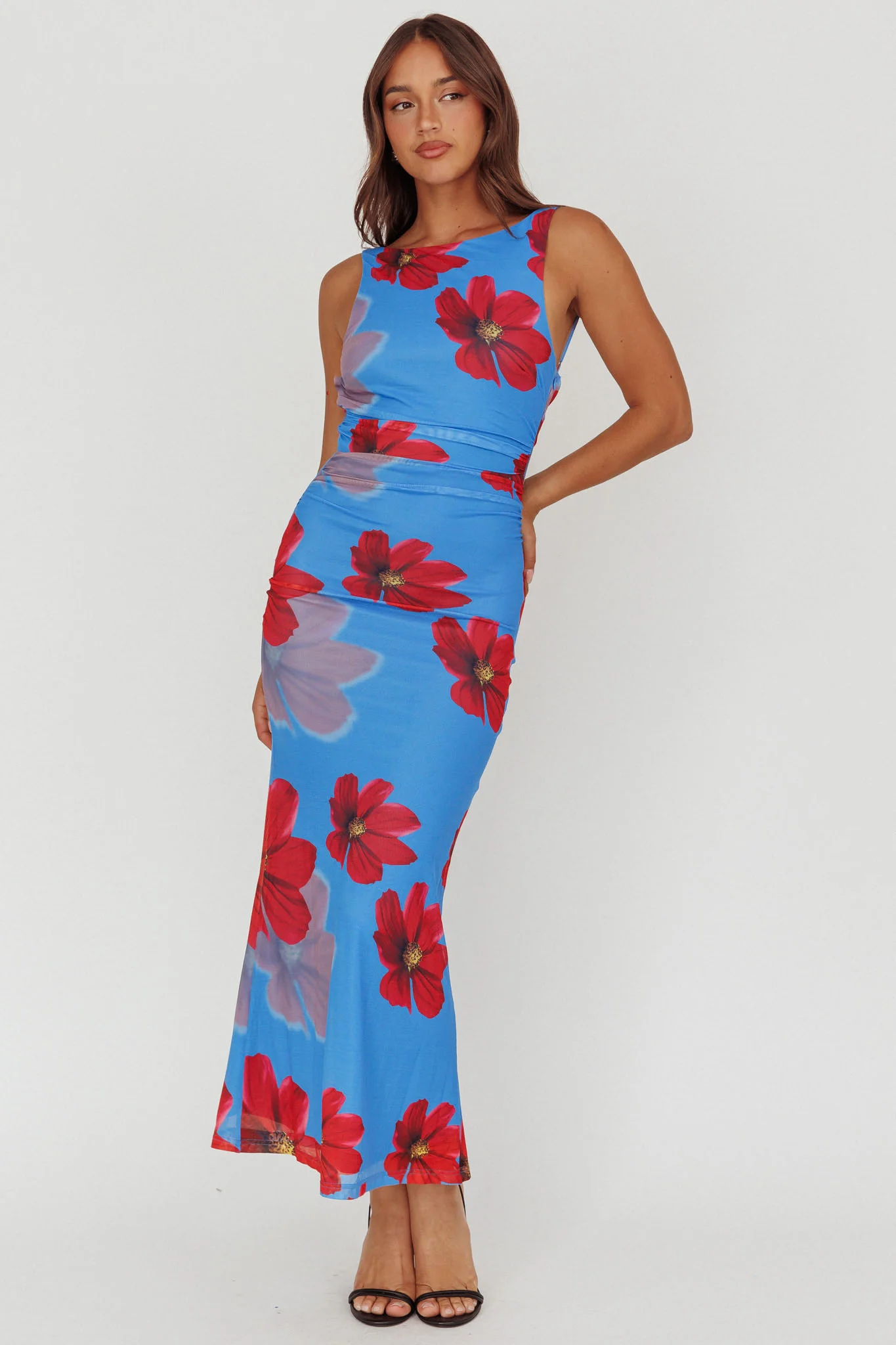 Helsi Low Back Maxi Dress Floral Blue - Sonourner