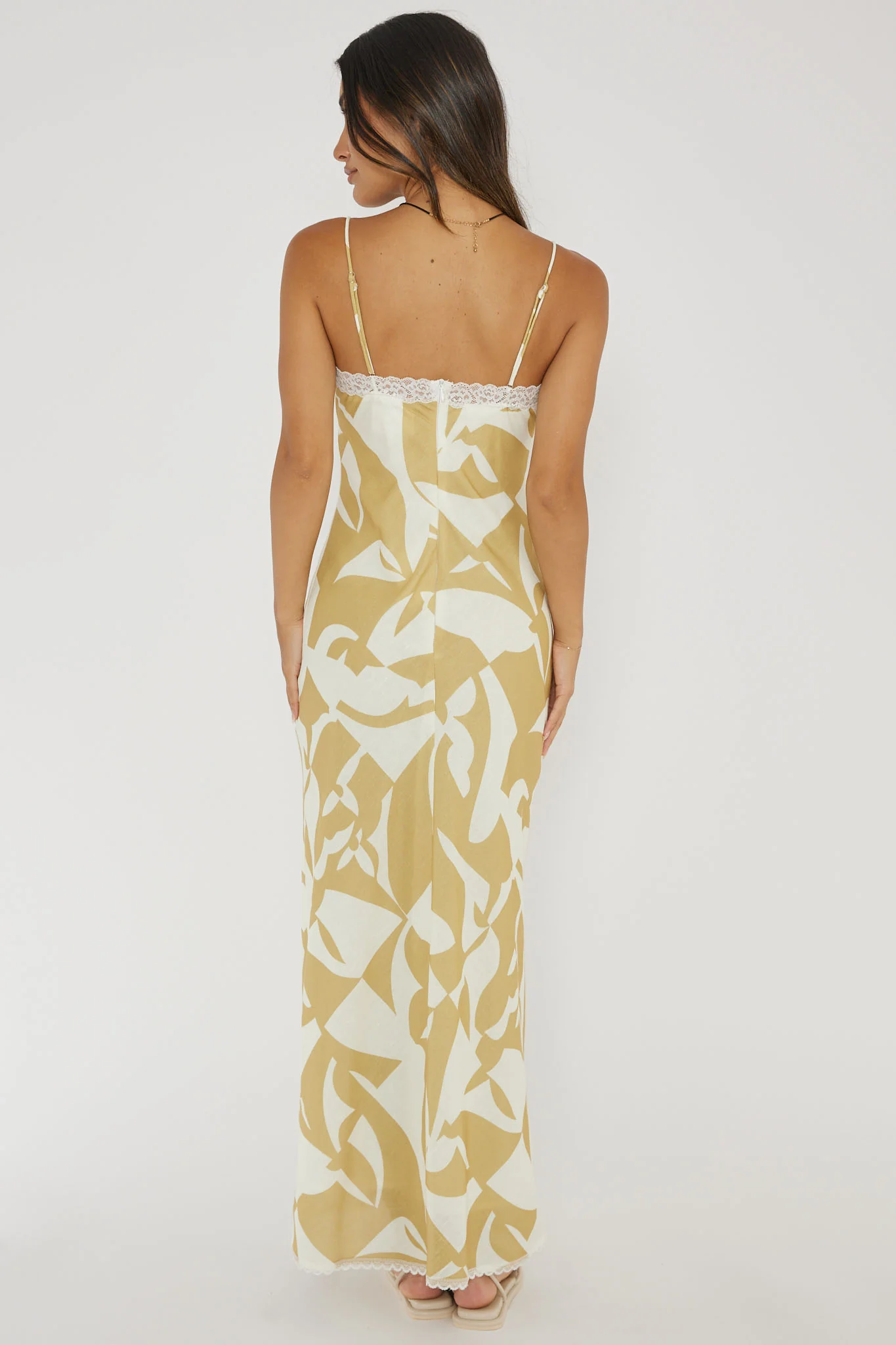 Cali Sunset Lace Trim Maxi Dress Print Yellow - Sonourner