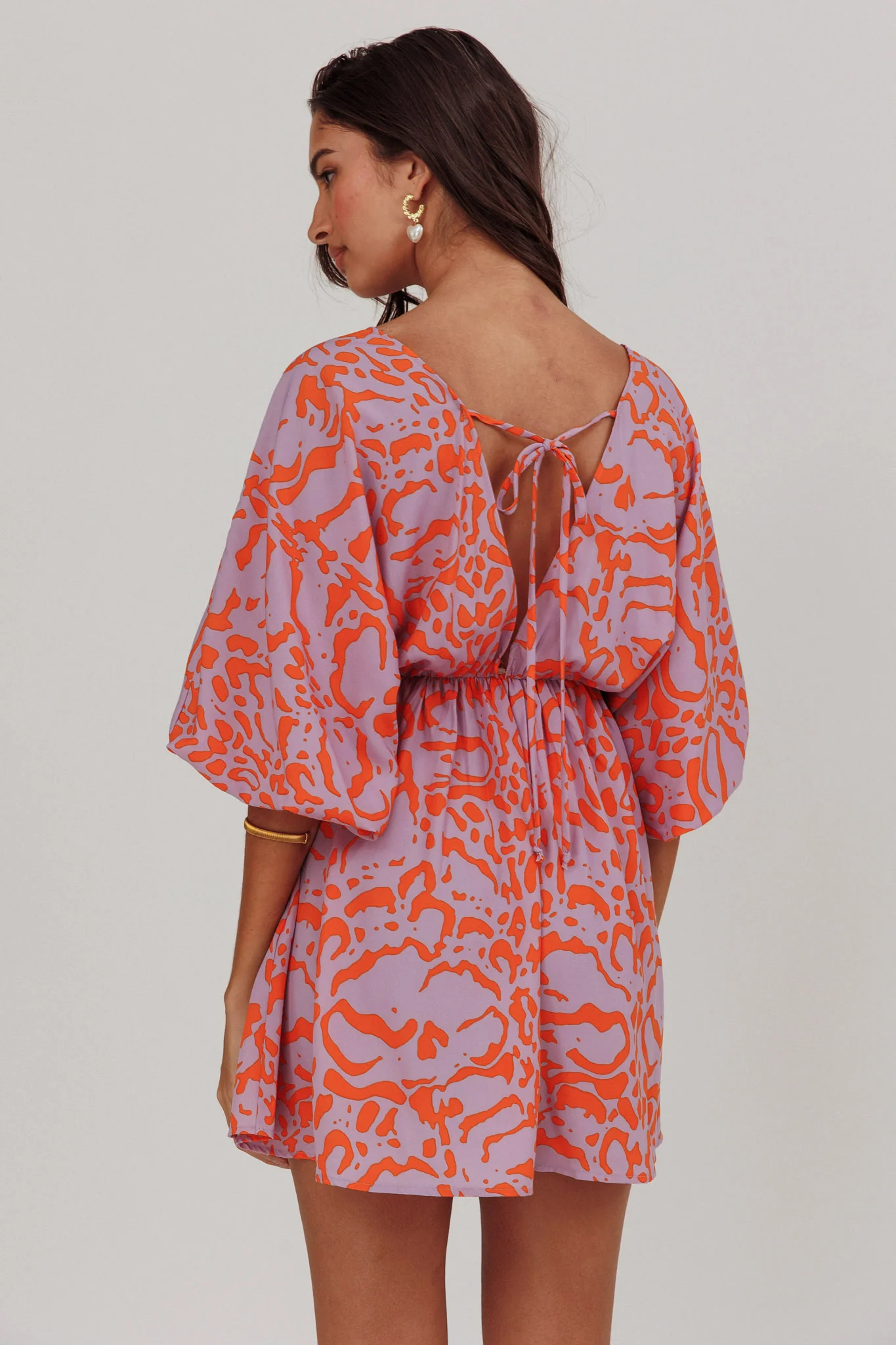 Sugar Coat Print Puff Sleeves Mini Dress Lavender - Sonourner