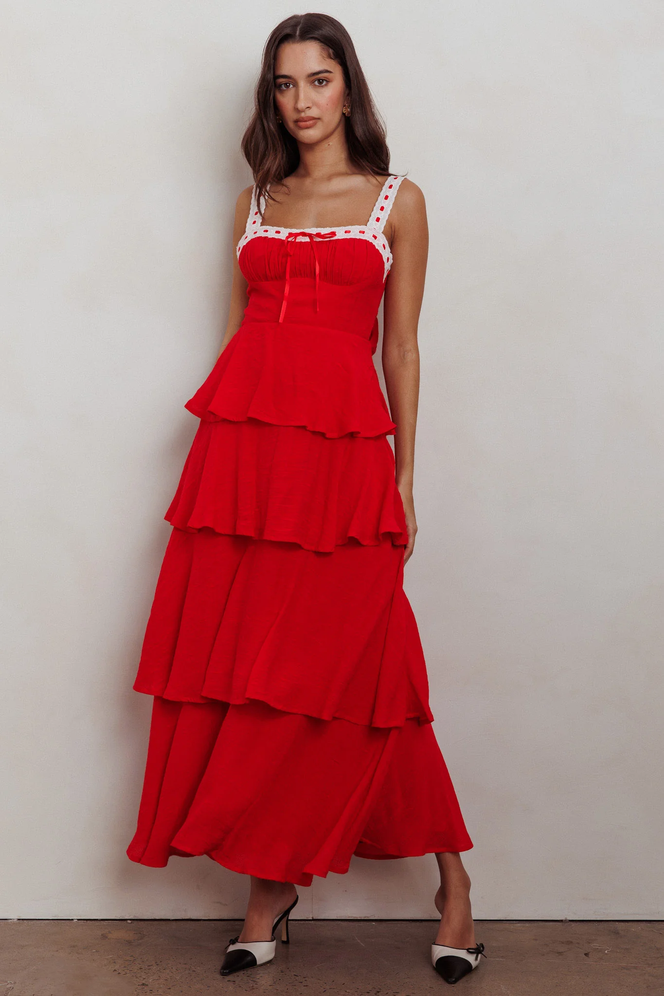 Provence Bloom Tiered Ruffle Maxi Dress Red - Sonourner