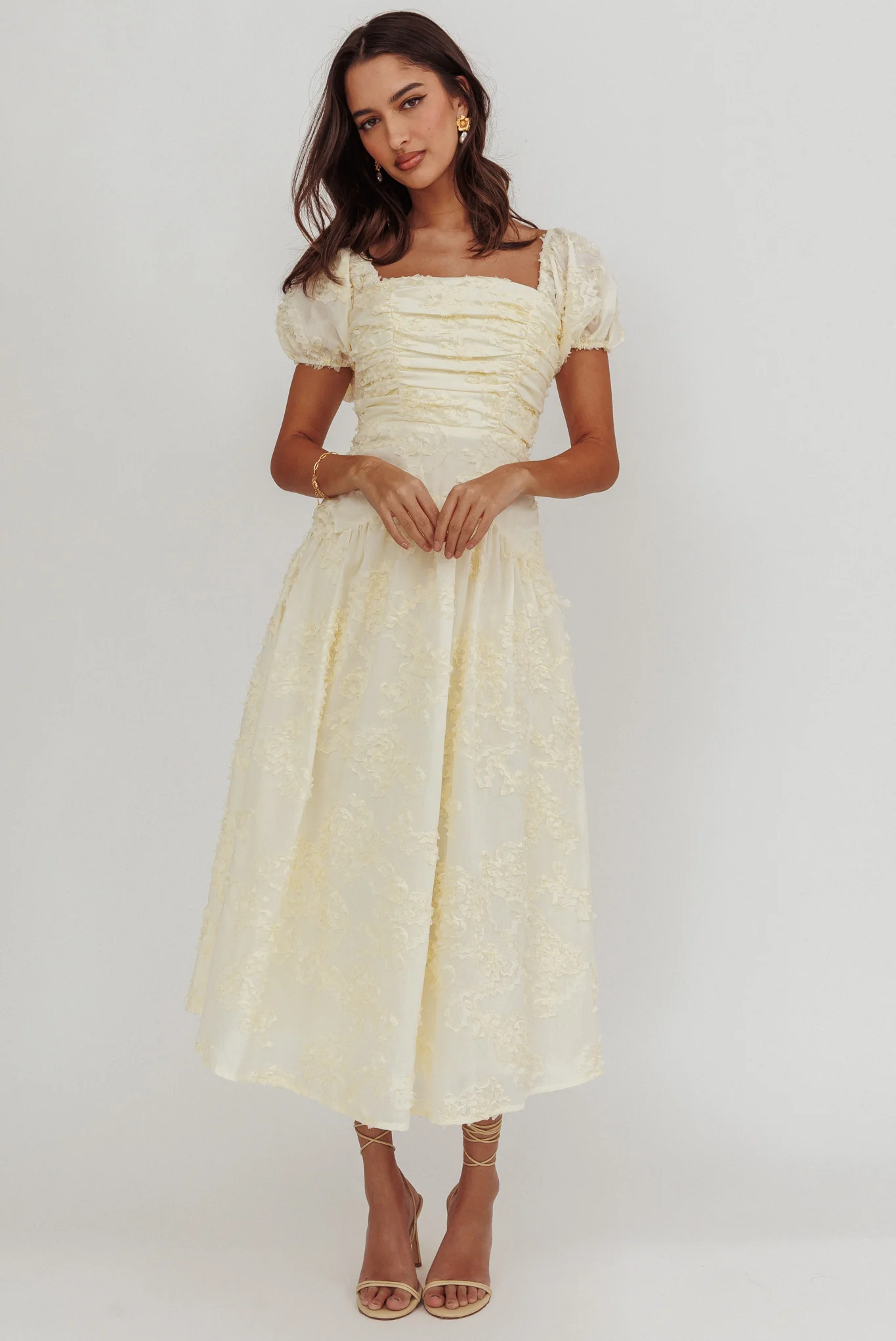 Telma Puff Sleeves Midi Dress Butter - Sonourner