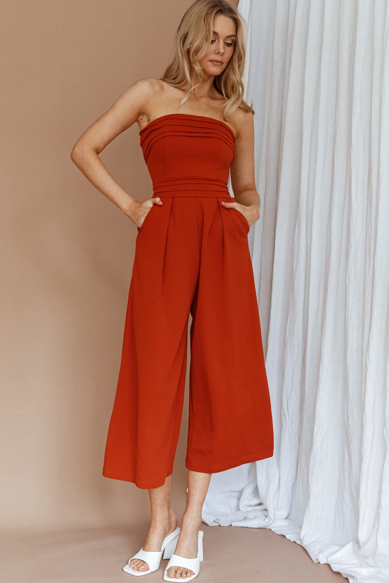 Chosen Strapless Wide Leg Jumpsuit Orange - Sonourner