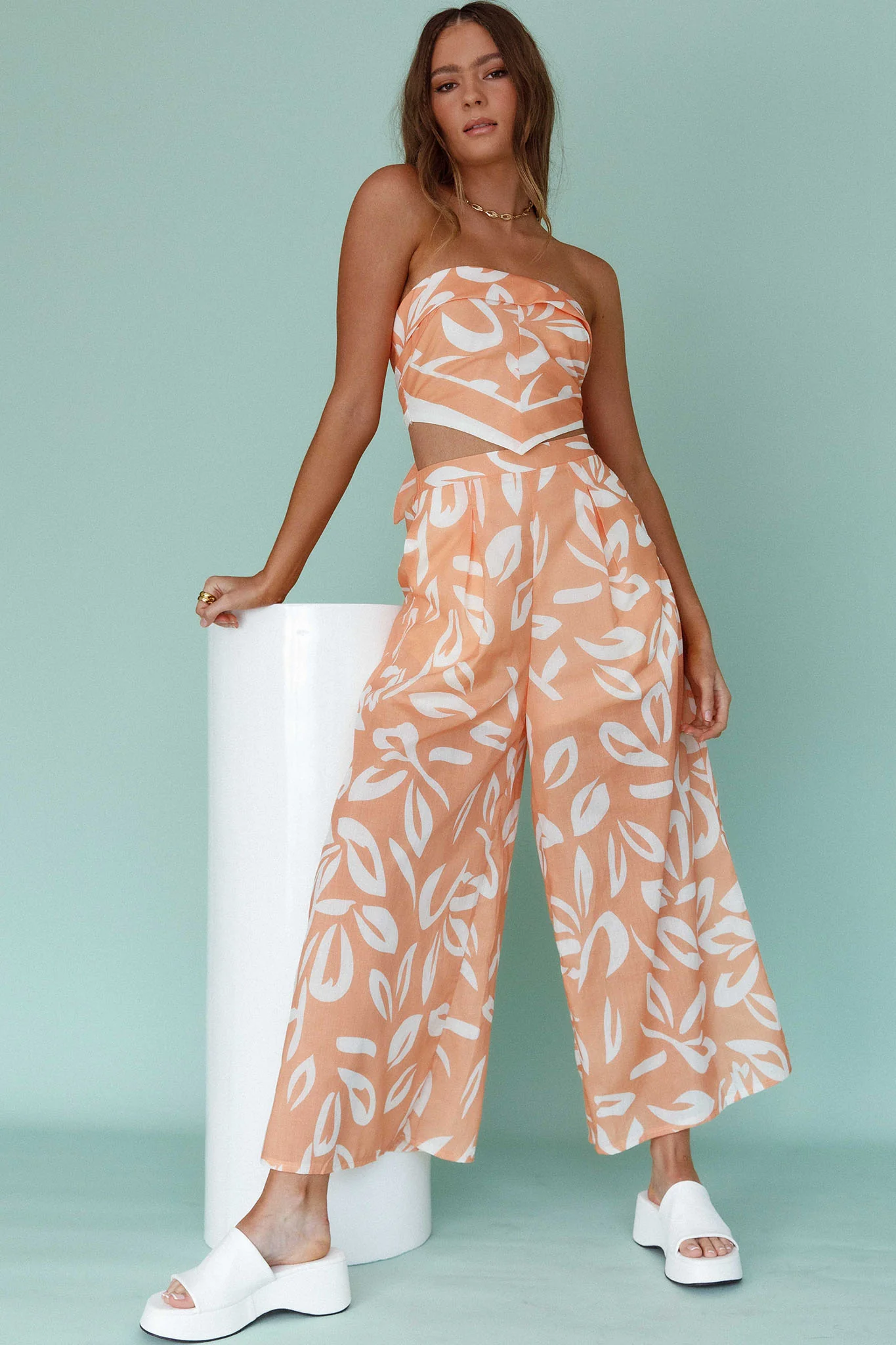 Randi Wide Leg Pants Leaf Print Mango - Sonourner