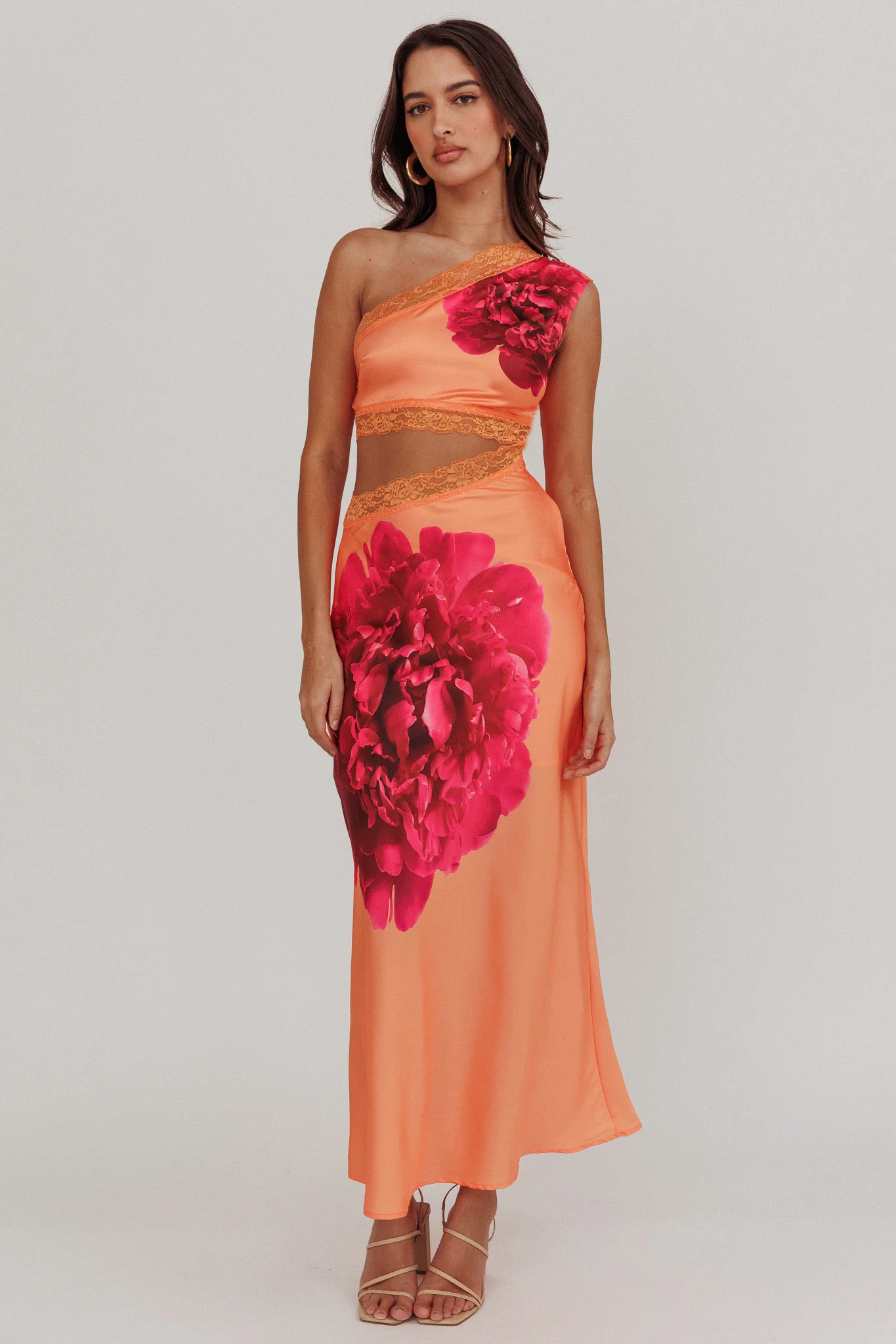 Mahli One-Shoulder Cut-Out Maxi Dress Orange - Sonourner