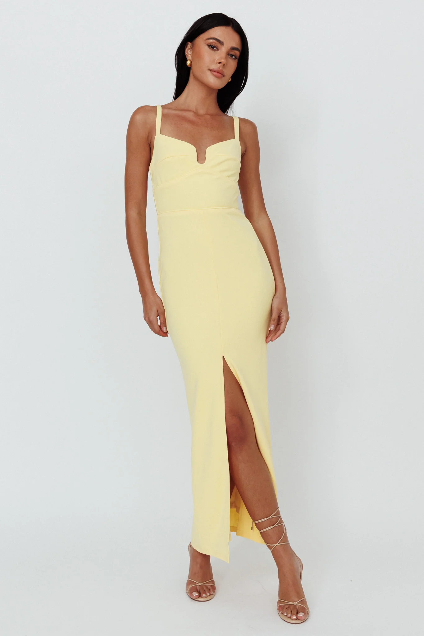 Love To Love Front Split Maxi Dress Lemon - Sonourner