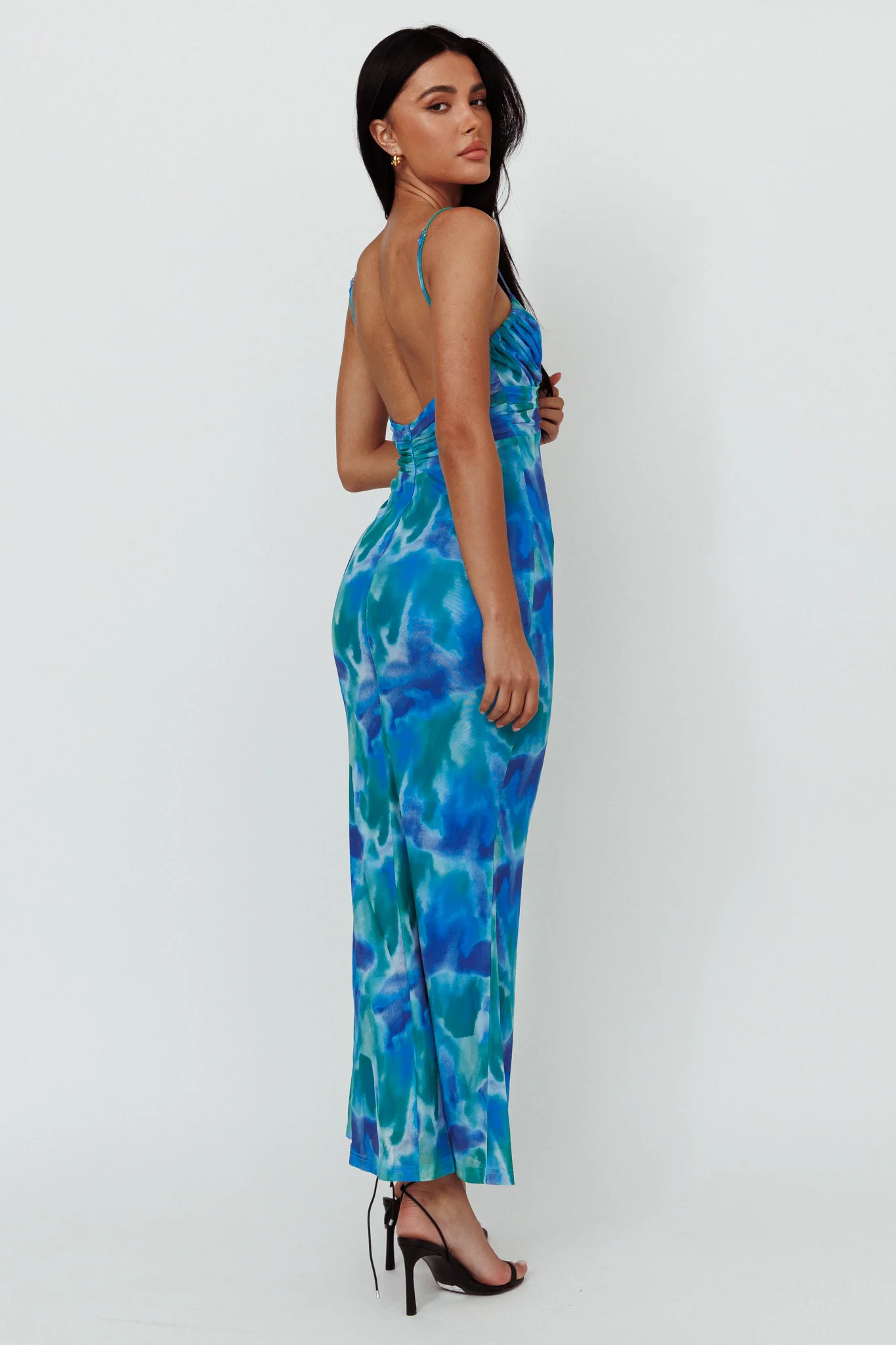 Marrakesh Gathered Bust Maxi Dress Print Blue - Sonourner