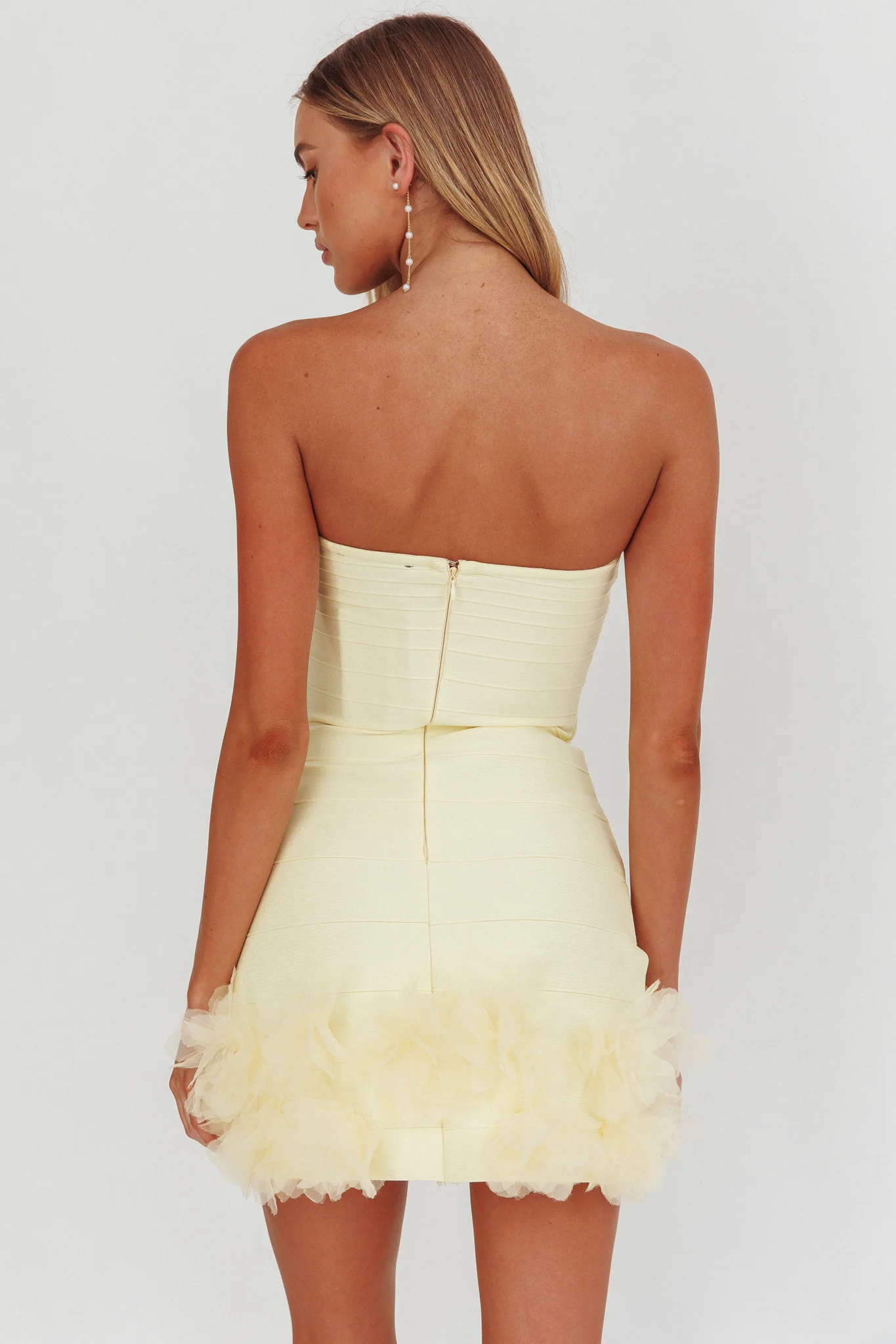 Leni Strapless Embellished Hem Mini Dress Lemon - Sonourner