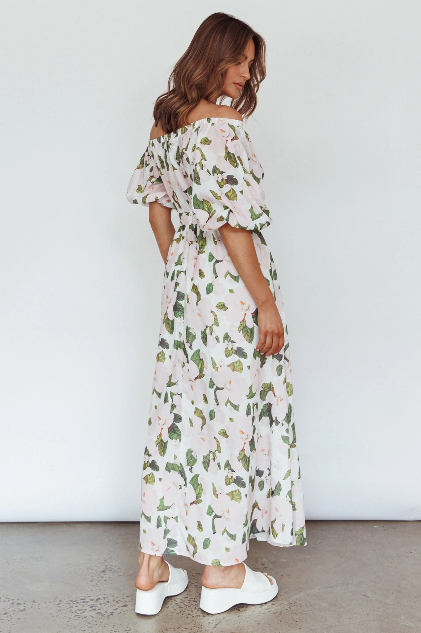 Momentum Off Shoulder Maxi Dress Floral Pink - Sonourner