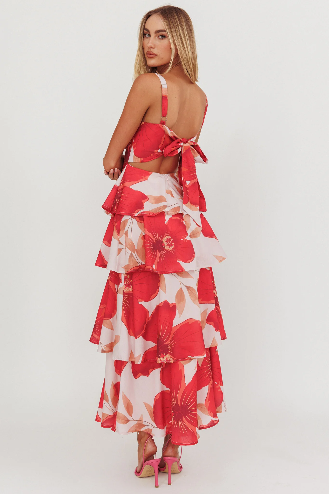 Provence Bloom Tiered Ruffle Floral Maxi Dress Blush - Sonourner