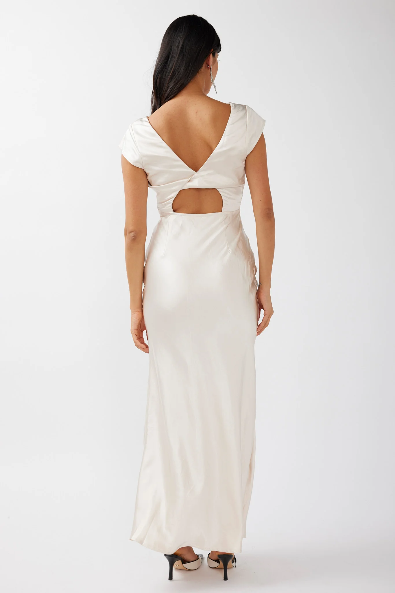 Lucinda V-Neck Twist Back Midi Dress Champagne - Sonourner