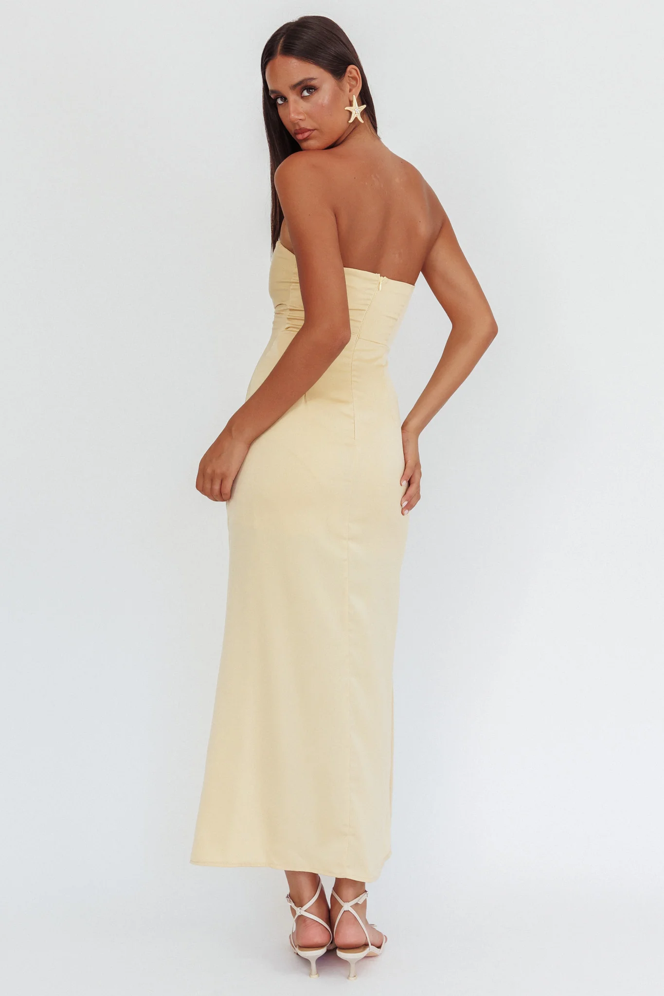 Molinda Strapless Ruched Drawstring Maxi Dress Golden - Sonourner