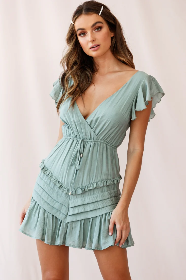 Willah Pintuck And Frill Detail Drawstring Dress Olive - Sonourner