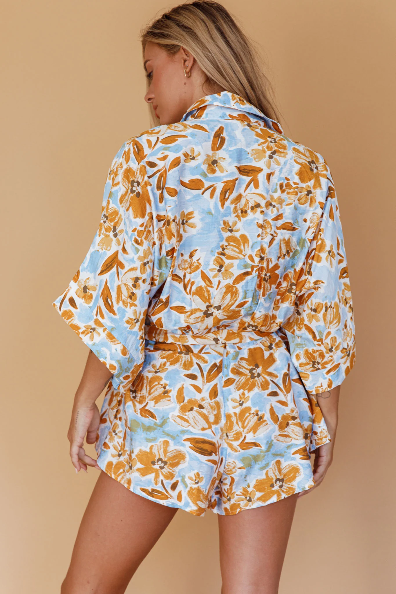 Daytona Beach Button-Up Romper Floral Blue - Sonourner