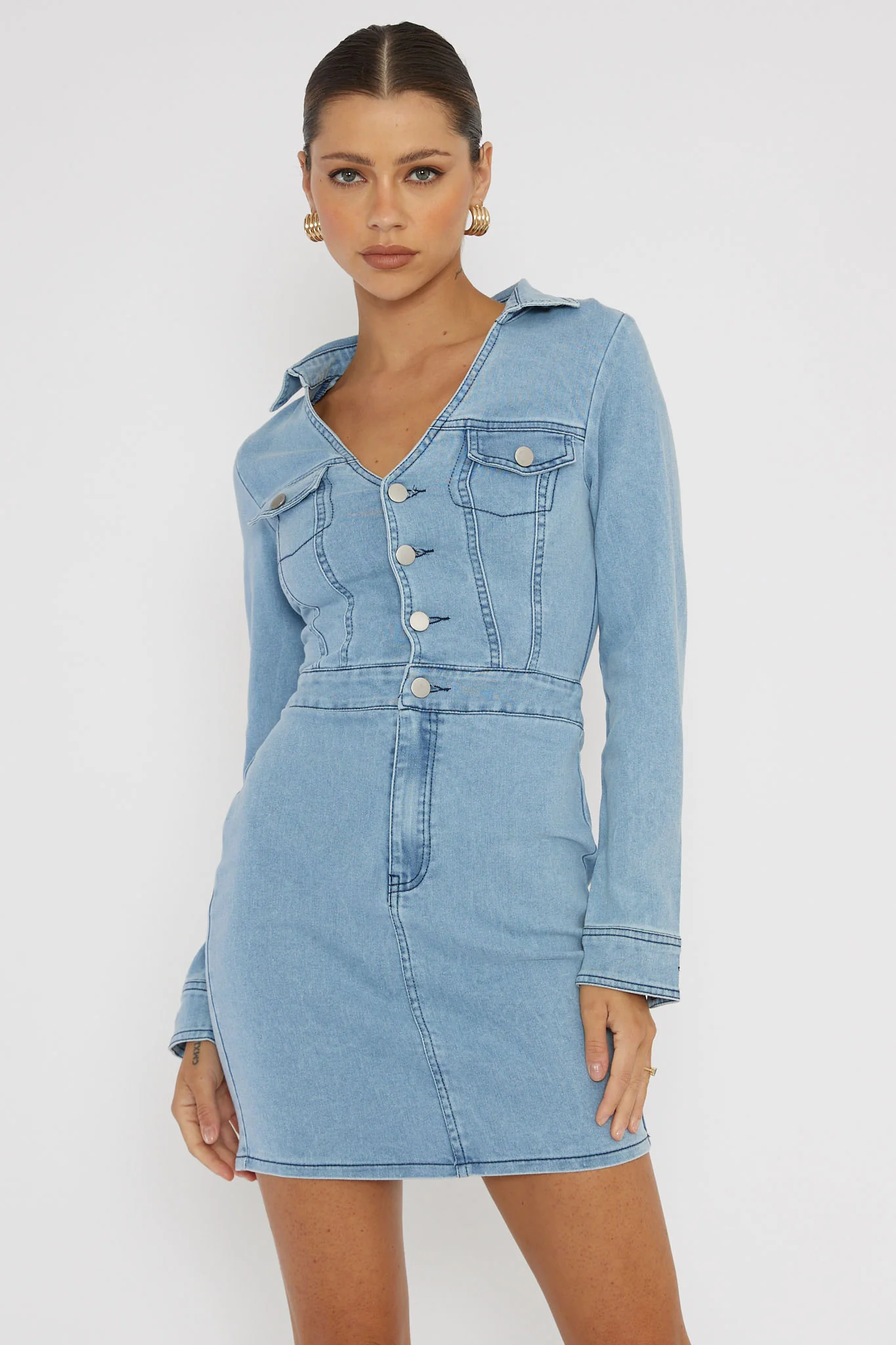 Jazelle Long Sleeve Mini Dress Denim - Sonourner