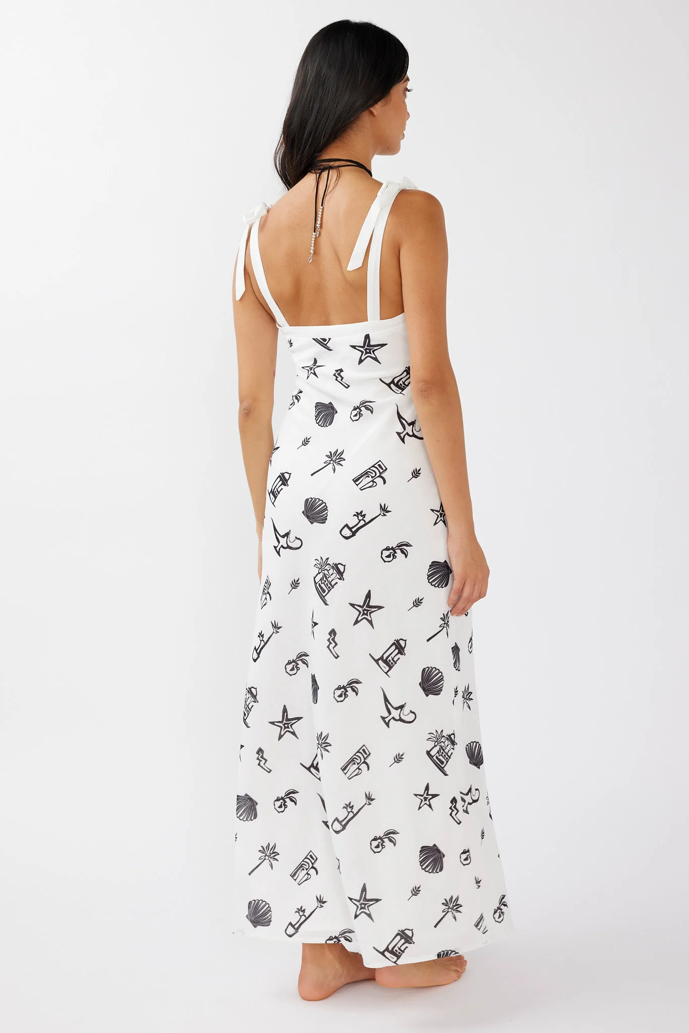 Jaya Tied Shoulder Maxi Dress Print Black - Sonourner