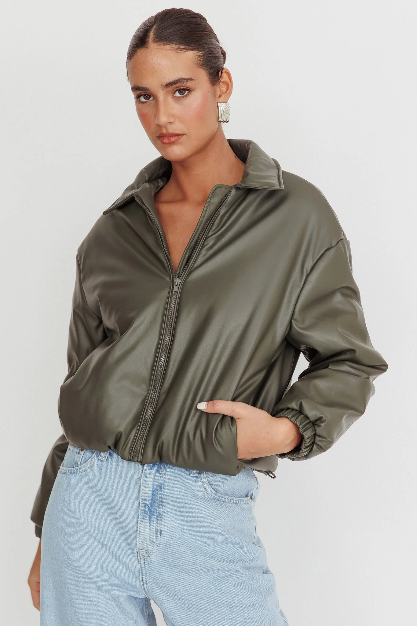 Faroe Drawstring Waist Puff Jacket Green - Sonourner