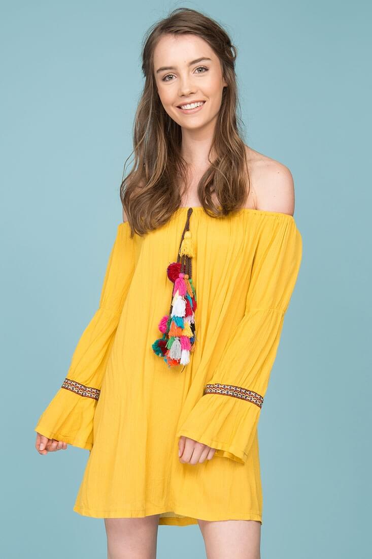 Jaelyn Tube Top Tassel Dress Yellow Mustard - Sonourner