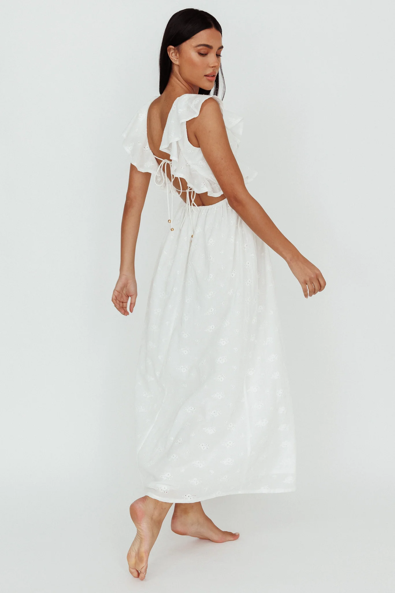 Primrosia Tied Back Maxi Dress Eyelet White - Sonourner