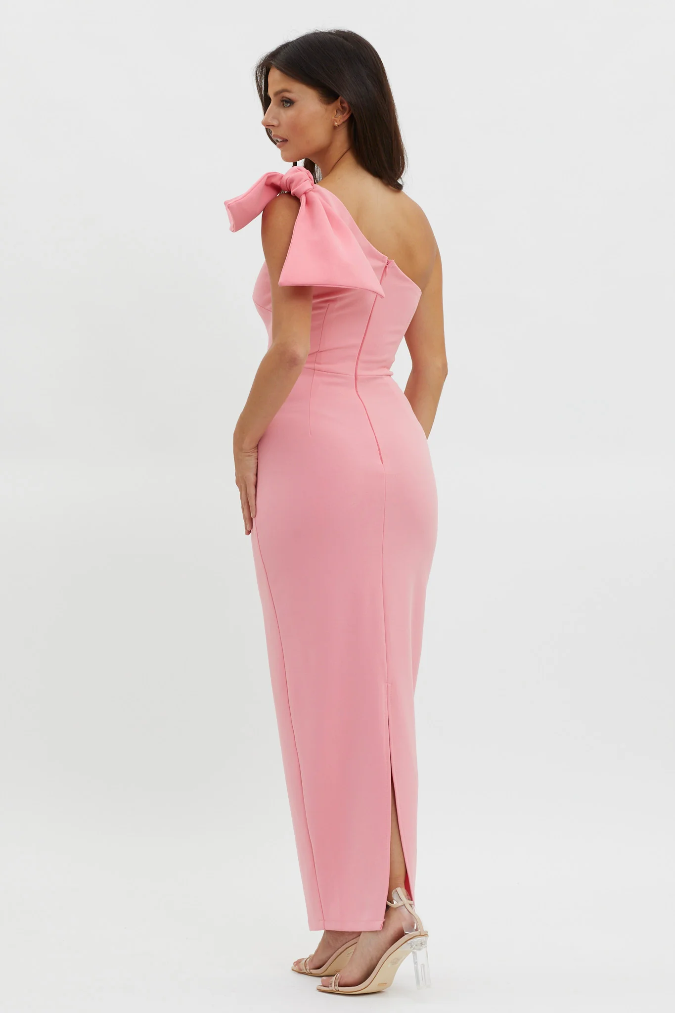 Tiffany One-Shoulder Bow Maxi Dress Pink - Sonourner