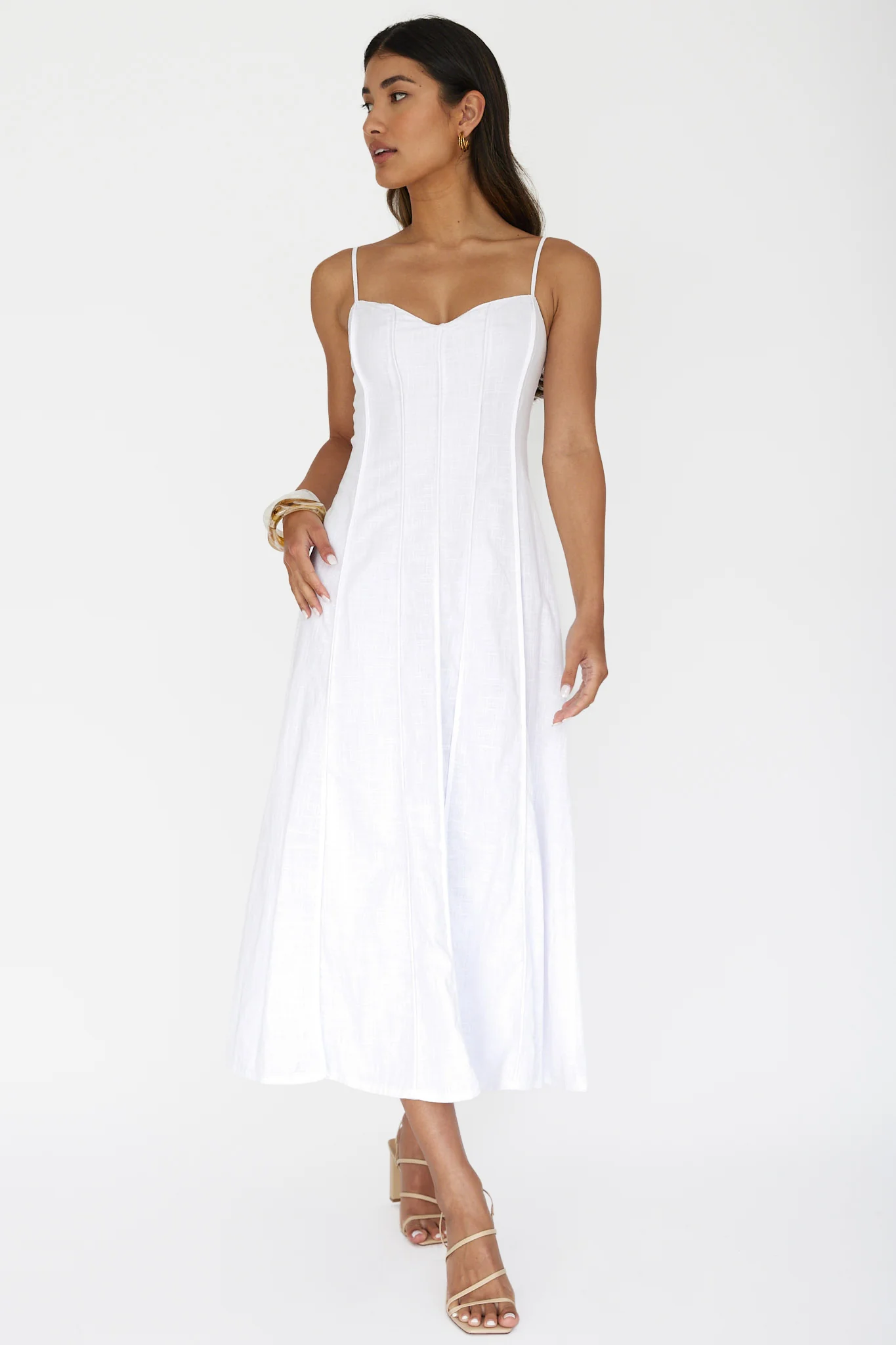 Vacay Pintuck Pleat Midi Dress White - Sonourner