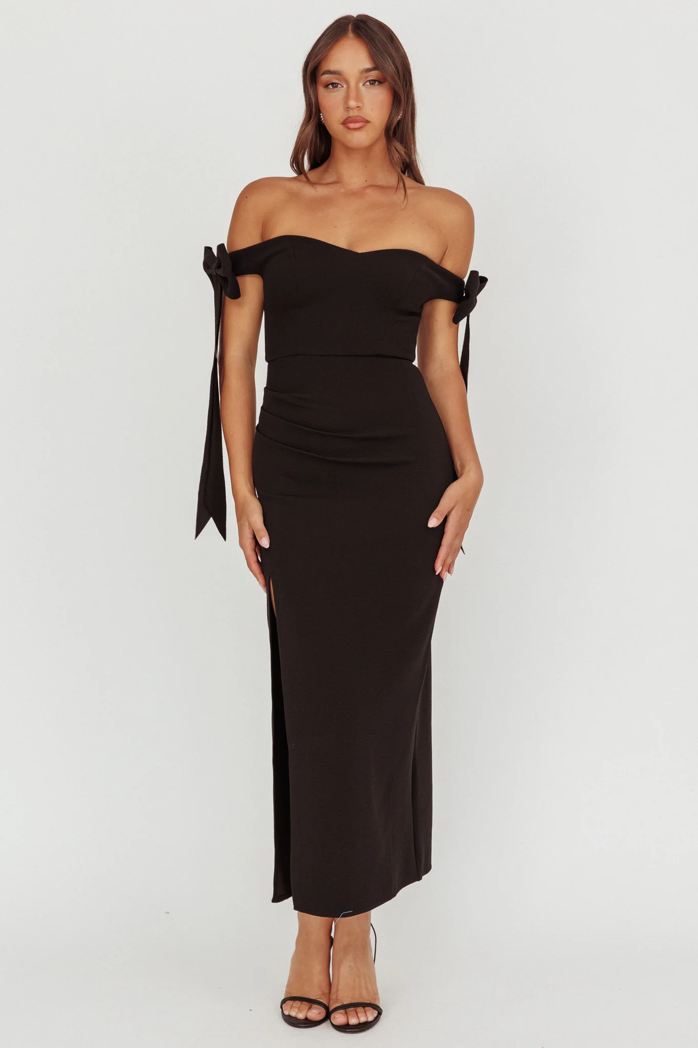 Have Faith Off-Shoulder Bow Sleeve Maxi Dress Black - Sonourner