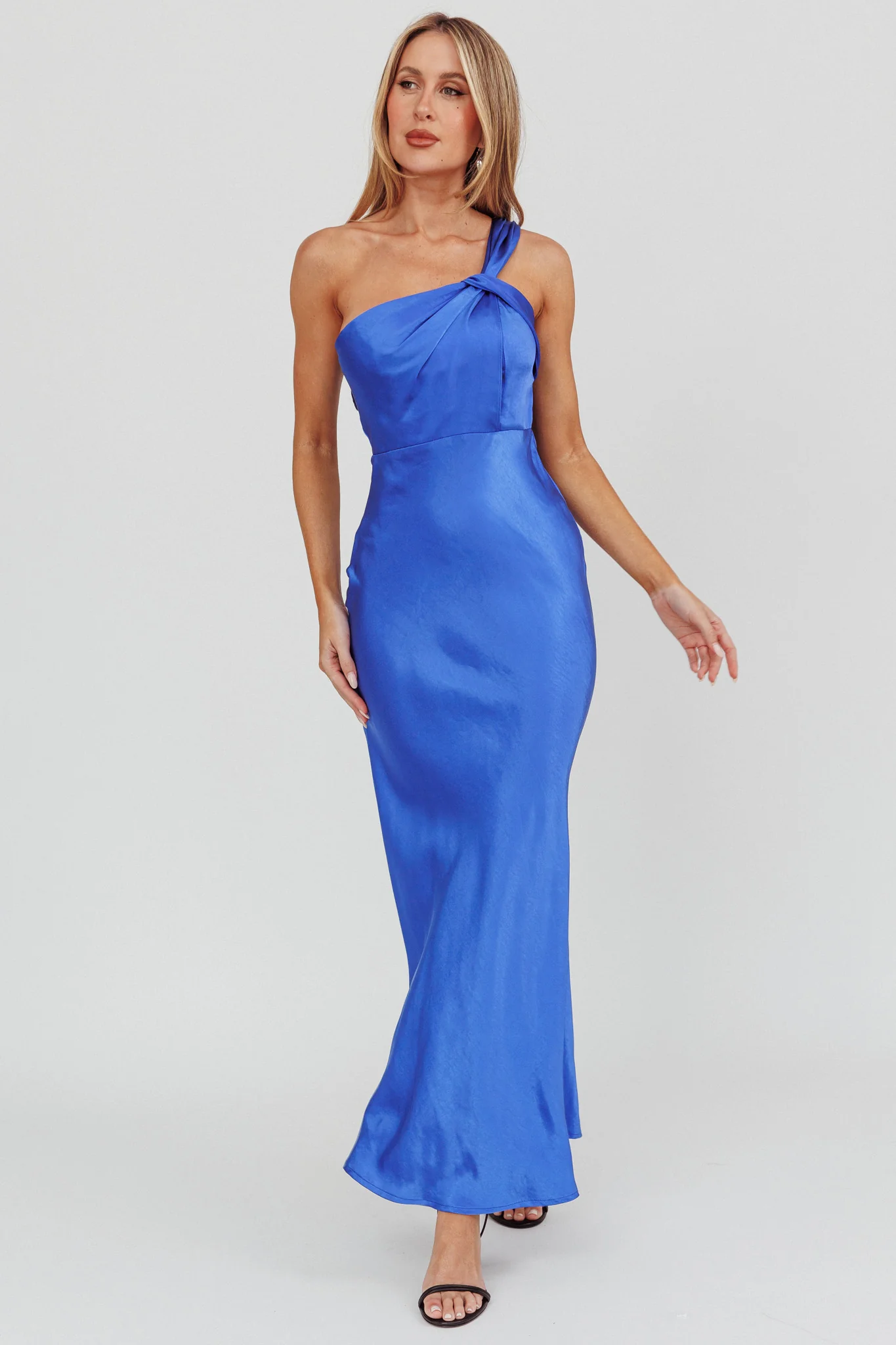Fly Love Satin One Shoulder Maxi Dress Navy - Sonourner
