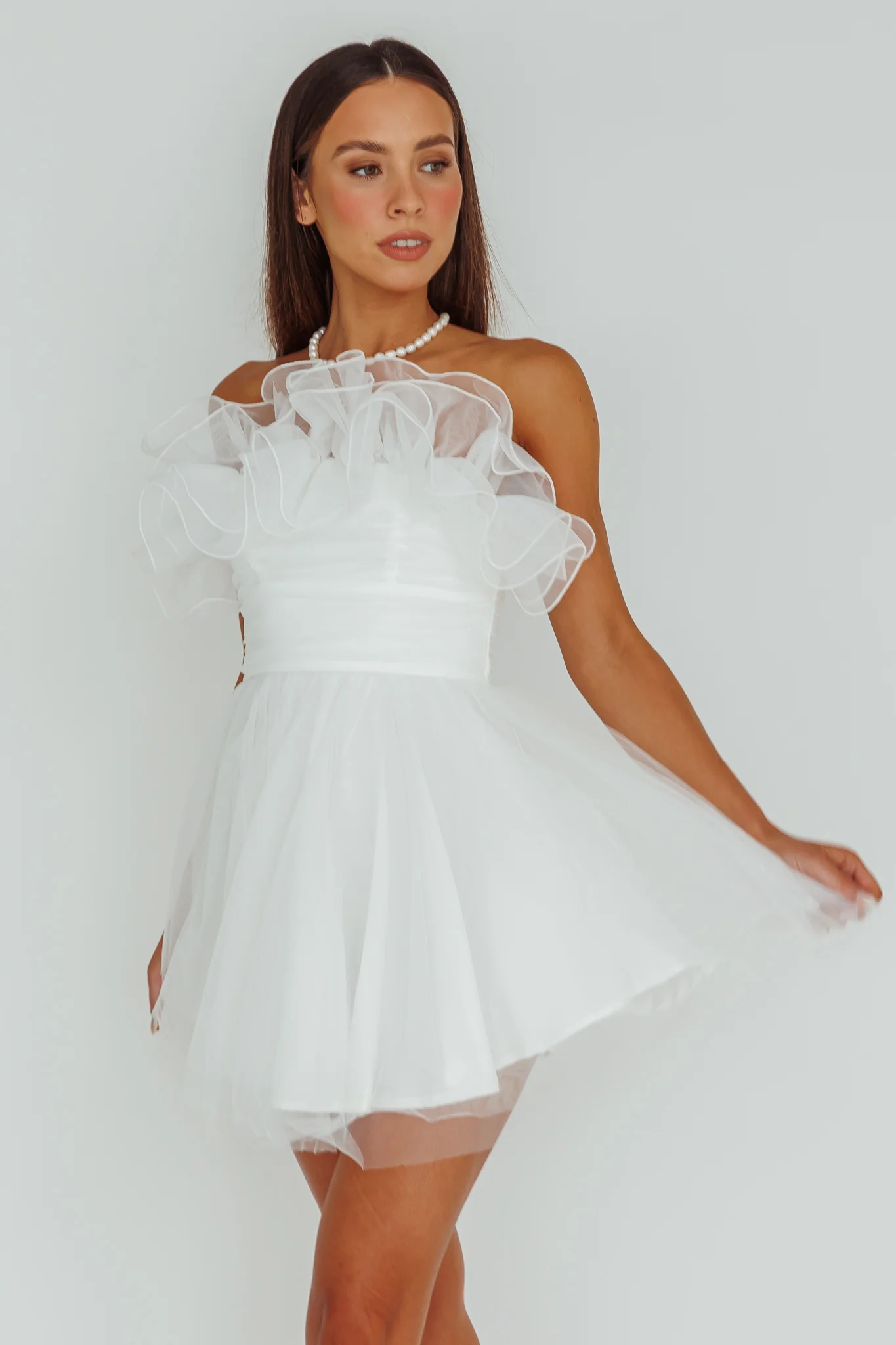 My Beloved Organza Frill Mini Dress White - Sonourner