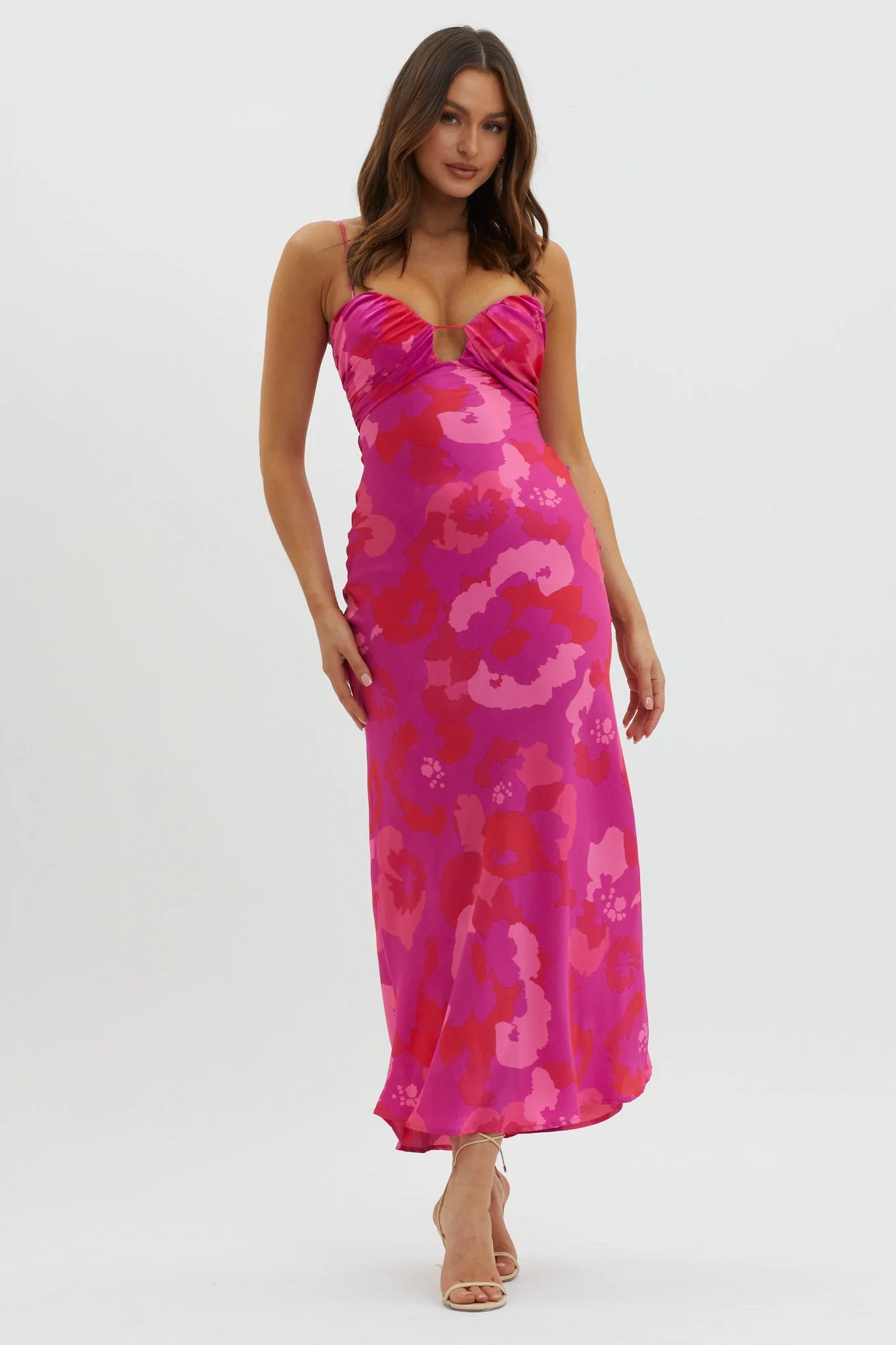 In A Daze Gathered Bust Midi Dress Pink - Sonourner