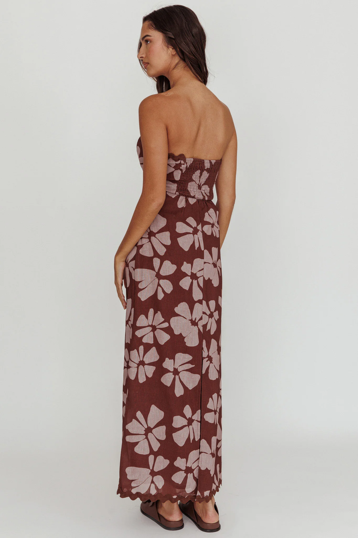Cypress Floral Strapless Maxi Dress Brown - Sonourner