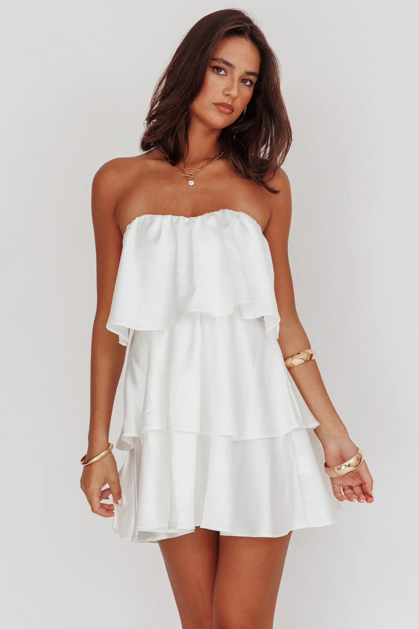 Behati Tiered Layer Strapless Dress White - Sonourner