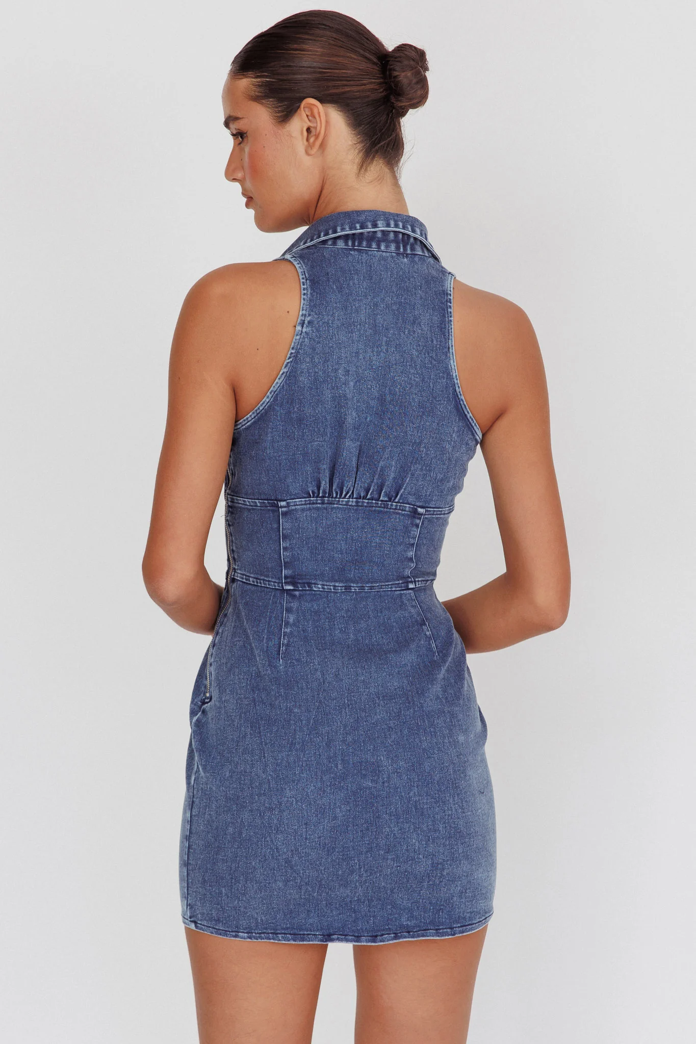 South Beach Faux Button Collared Dress Dark Denim - Sonourner